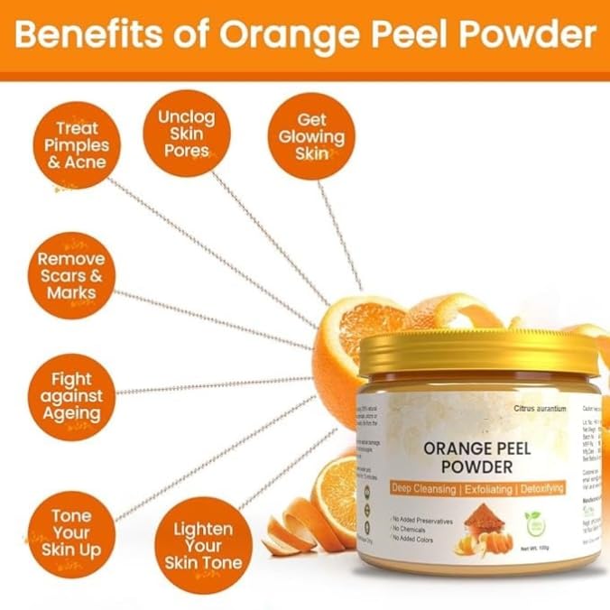ZOOMIQUE Orange Peel Powder Face Mask for Oil Control, Tan Removal & Acne Treatment | Natural Vitamin C Skin Brightener & Collagen Booster | Reduces Scars & Promotes Glowing Skin | 100g for Daily Skincare & Spa Treatments