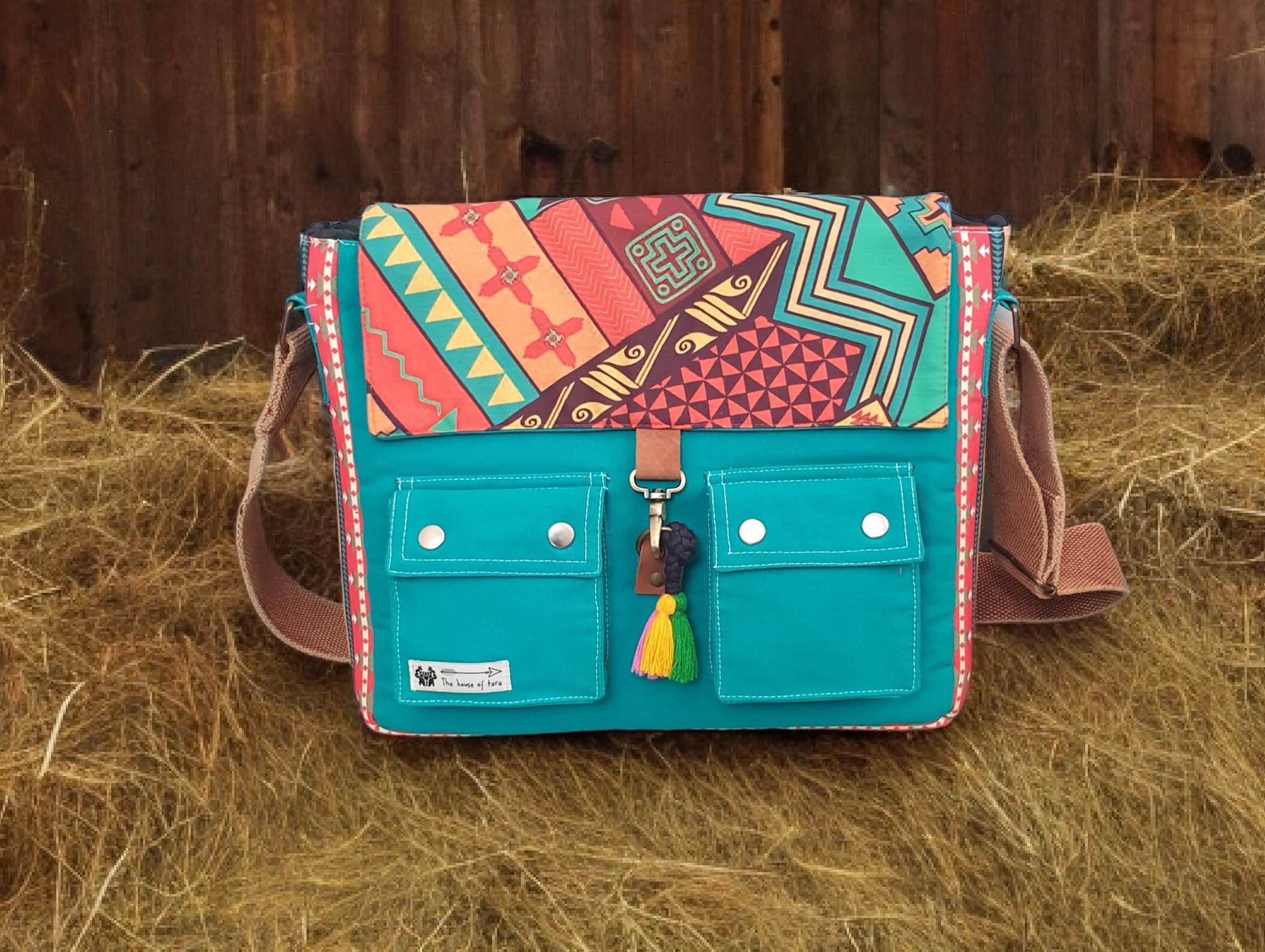 Stylish Teal Canvas Messenger Bag for Women - 15.6 Inch Laptop Crossbody Purse with 2 Pockets | Perfect Work Commute & College Student Bag | House of Tara Durable Sling Bag for MacBook & Daily Essentials