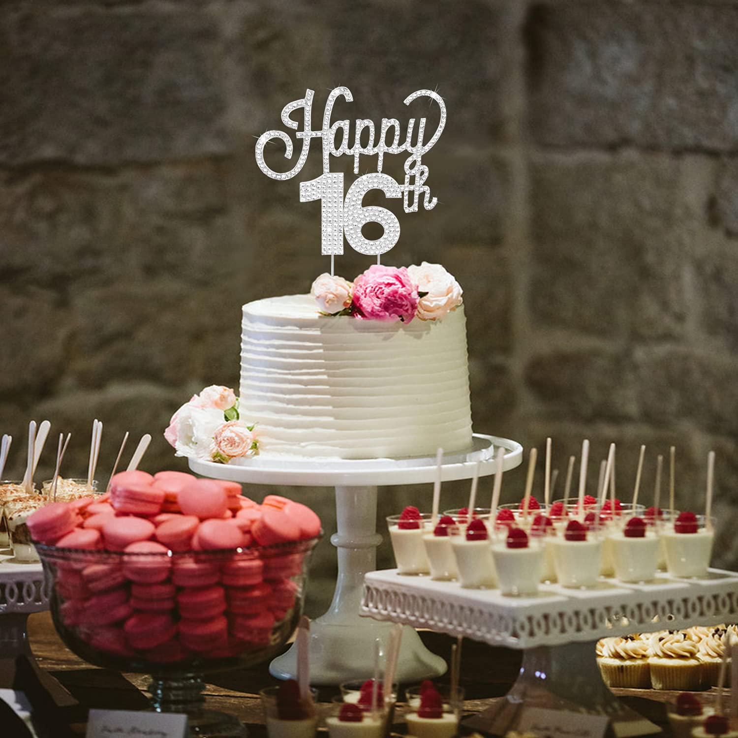 LINGTEER 16th Birthday Cake Topper - Silver Rhinestone 'Cheers to 16' Party Decor for Sweet Sixteen Celebrations | Perfect for Birthday Cakes, Cupcakes & Dessert Tables