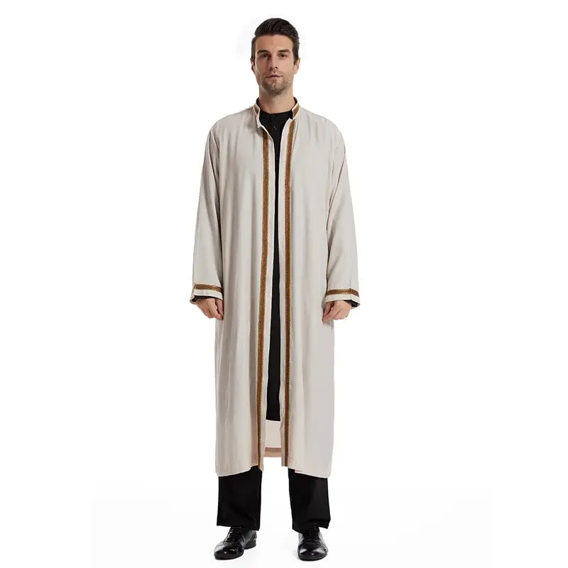 Premium Arab Men's Bisht Thobe - Elegant Open Cardigan Thawb for Special Occasions | Perfect for Weddings, Eids & Formal Events