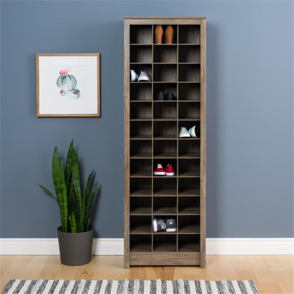 Pemberly Row Modern Space-Saving Wood Shoe Storage Cabinet in Drifted Gray - Organize Entryway, Closet & Bedroom Shoes Neatly