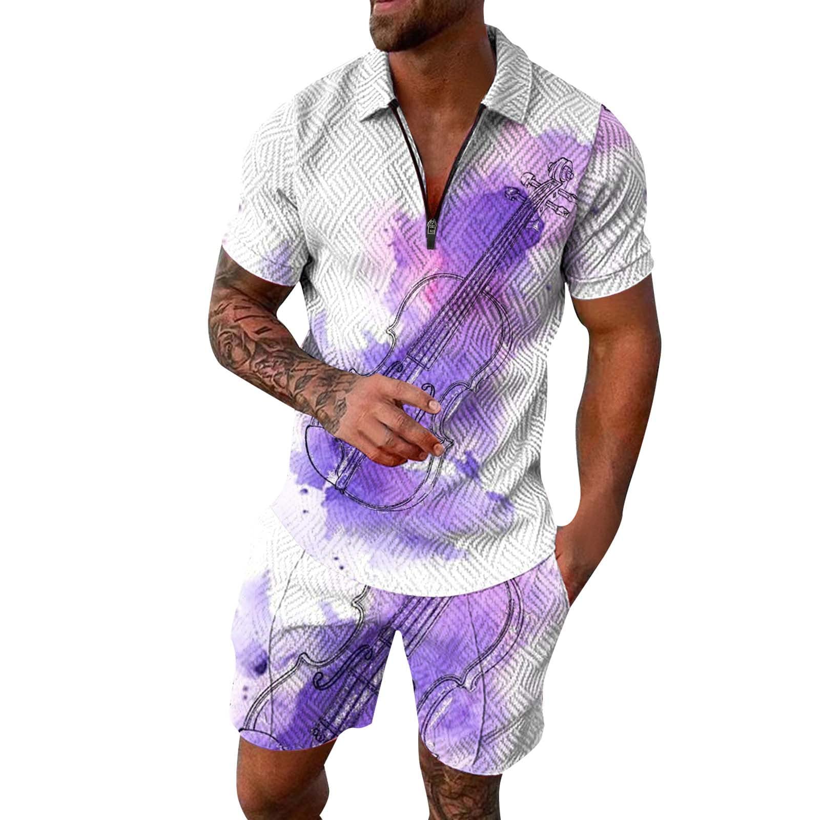 Men's Printed Polo Shirt & Activewear Set - Purple XXL | Breathable Football Sportswear for Training, Gym & Casual Wear