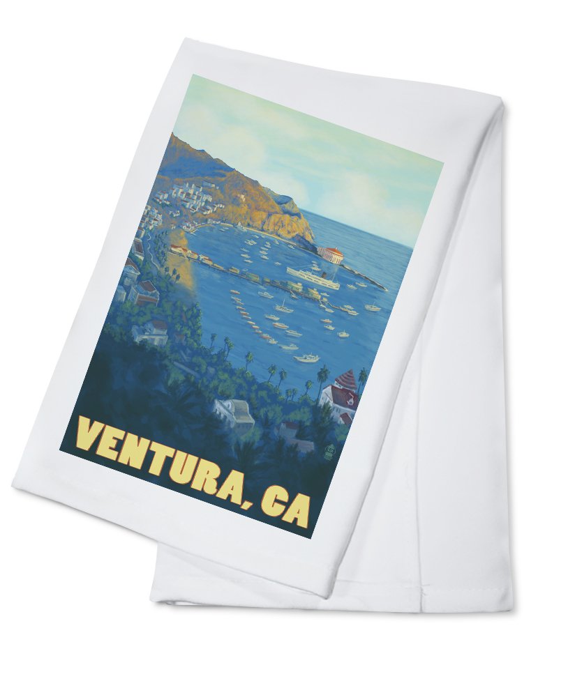 Lantern Press Ventura California Ocean Scene Tea Towel - 100% Cotton Decorative Hand Towel for Kitchen & Home - Perfect for Dish Drying, Gift Giving & Coastal Decor