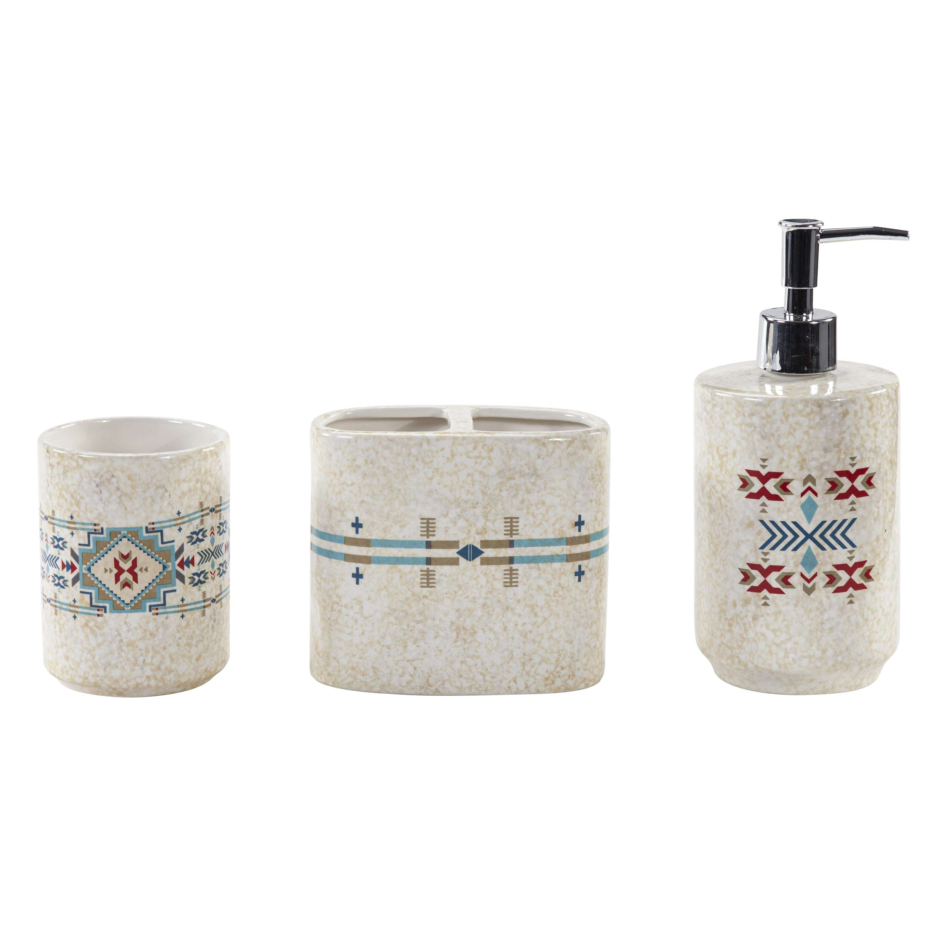 Spirit Valley Ceramic 3-Piece Countertop Bathroom Set - Soap Dispenser, Toothbrush Holder & Tumbler - Modern Vanity Organizer for Bathroom Decor & Home Essentials
