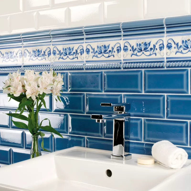 Kakel Bristol Blue Crackle Glazed Ceramic Tile 5 x 15 cm - Perfect for Kitchen Backsplash, Bathroom Wall Decor, and DIY Home Renovation Projects