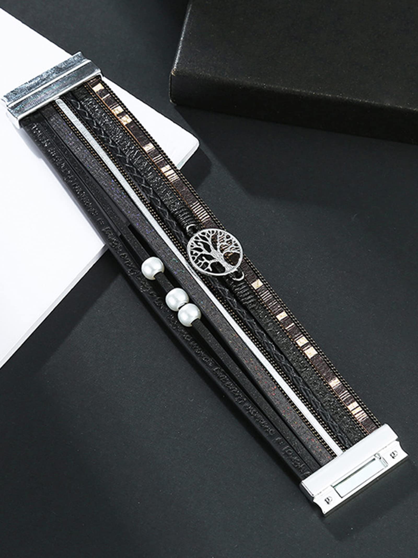 Trendy Boho Leather Wrap Bangle Bracelets for Women - Stackable Crystal Bead Bracelet Set - Valentine's Day, Birthday & Anniversary Gifts - Perfect for Everyday Wear, Layering & Special Occasions