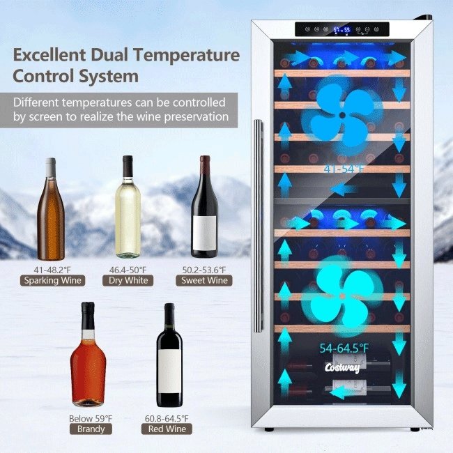 Costway Premium Freestanding Dual Zone Wine Cooler Refrigerator - 43 Bottle Capacity for Red & White Wines | Perfect for Home Bars, Restaurants & Wine Cellars