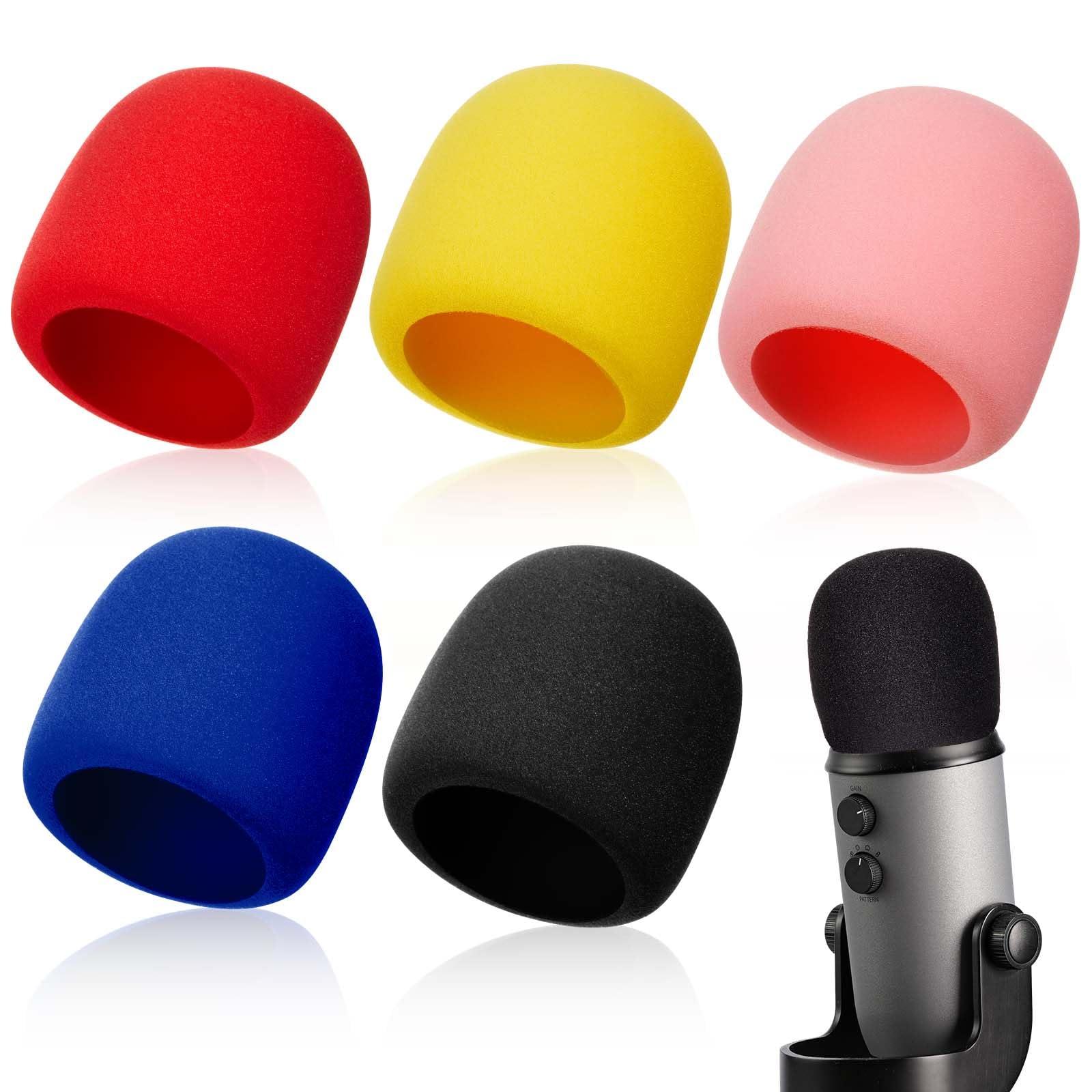 Juexica 5-Pack Pop Filter Windscreen for Blue Yeti Microphone - Universal Mic Cover Foam for Large Condenser Mics - Noise Reduction Shield (Colorful) - Perfect for Podcasting, Streaming & Voice Recording