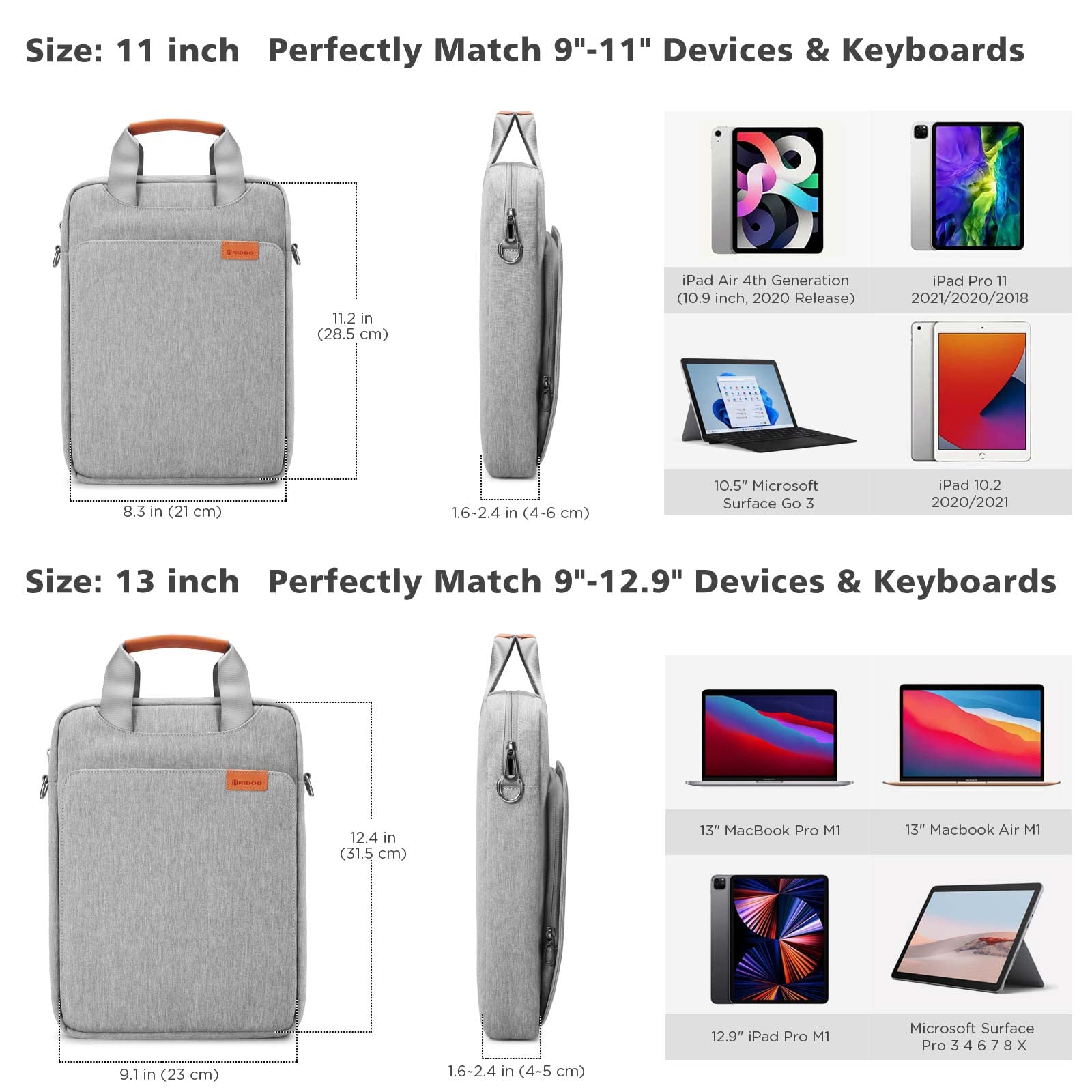 NIDOO 13 Inch Laptop Shoulder Bag for MacBook Pro M2 M1, MacBook Air M2, iPad Pro, Surface Pro X 8 & More - Slim Vertical Laptop Sleeve Case for Business Travel, Work Commute & College Students