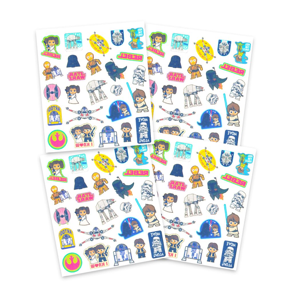Star Wars Temporary Tattoos Set of 75 - Waterproof Fake Tattoos for Kids & Adults - Perfect for Halloween, Cosplay, Parties & Costume Events