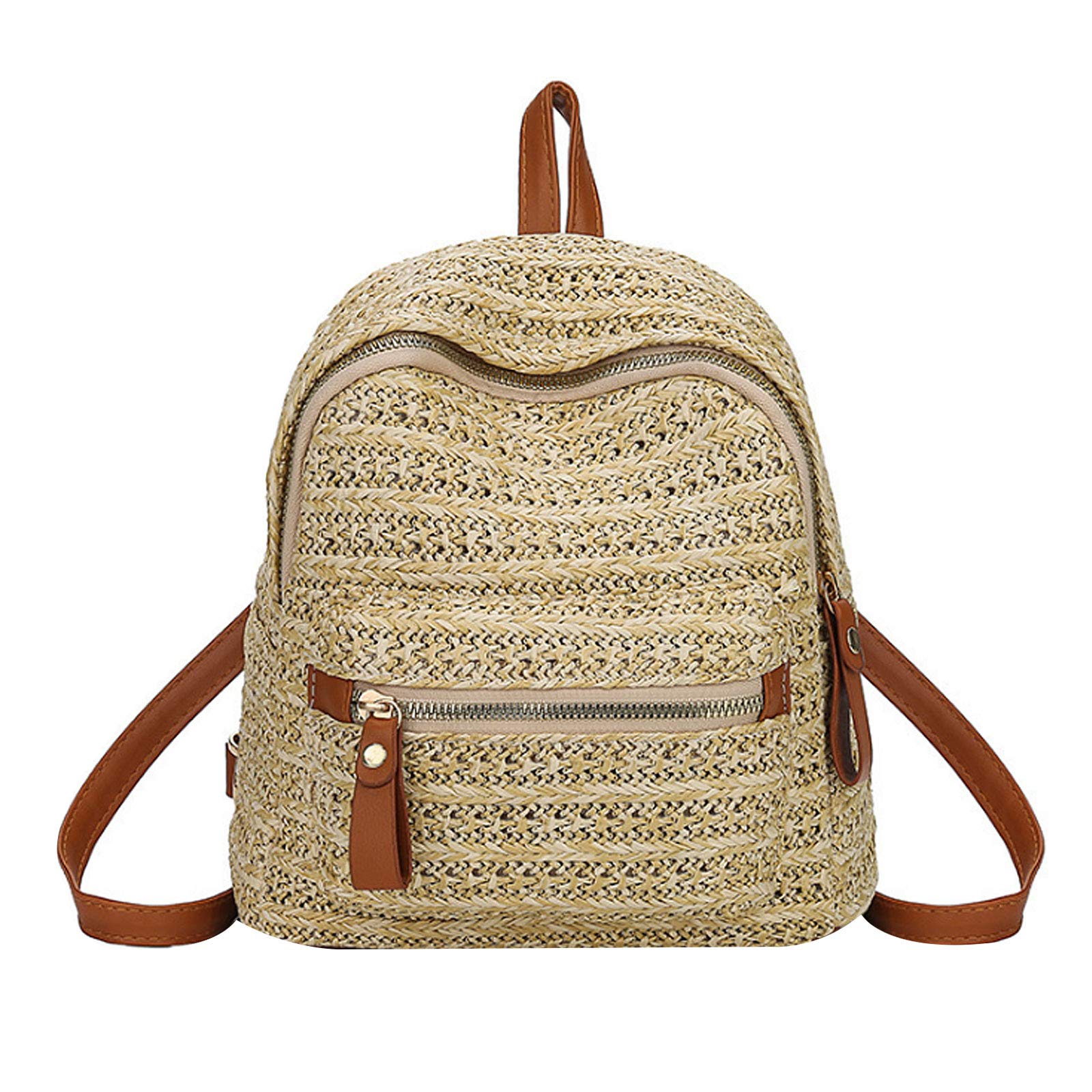 ZLM Handwoven Straw Backpack for Women - Bohemian Beach Purse for Casual Holidays