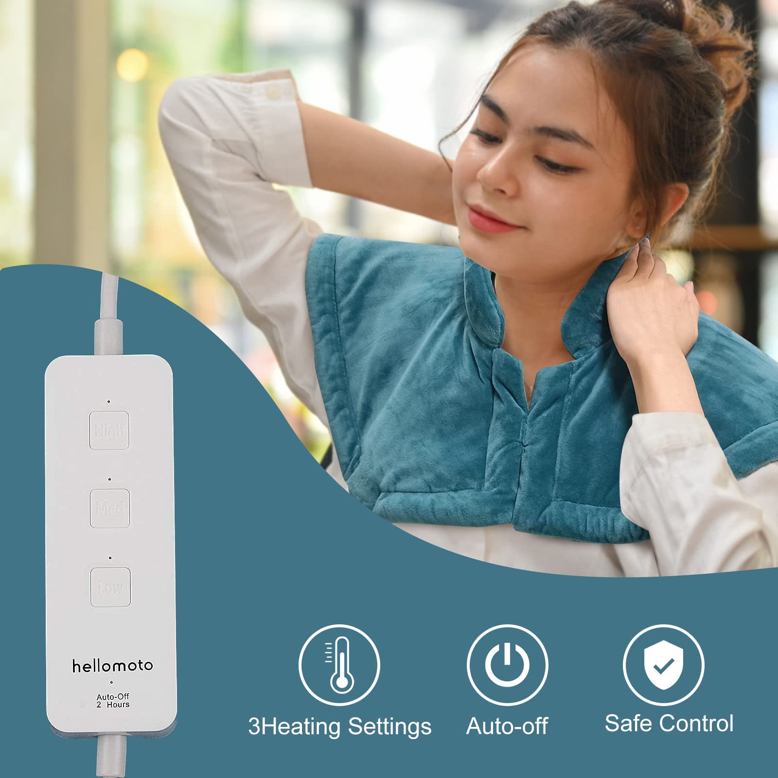 Electric Heating Pad for Neck & Shoulder Pain Relief - 3 Heat Settings, Auto Shut Off, Machine Washable (20
