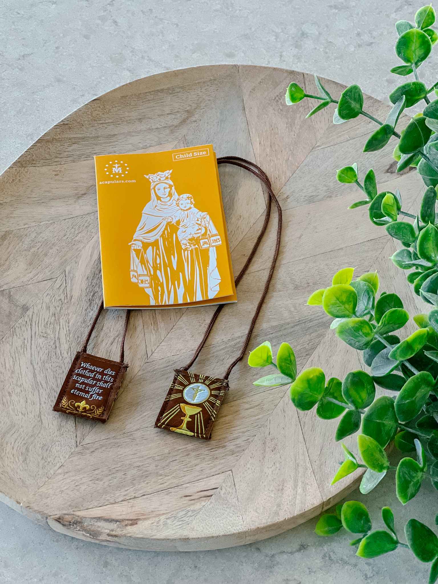 Kids Brown Scapular with Gold Trim - Religious First Communion Gift for Children - Perfect for Church, Prayer & Special Occasions