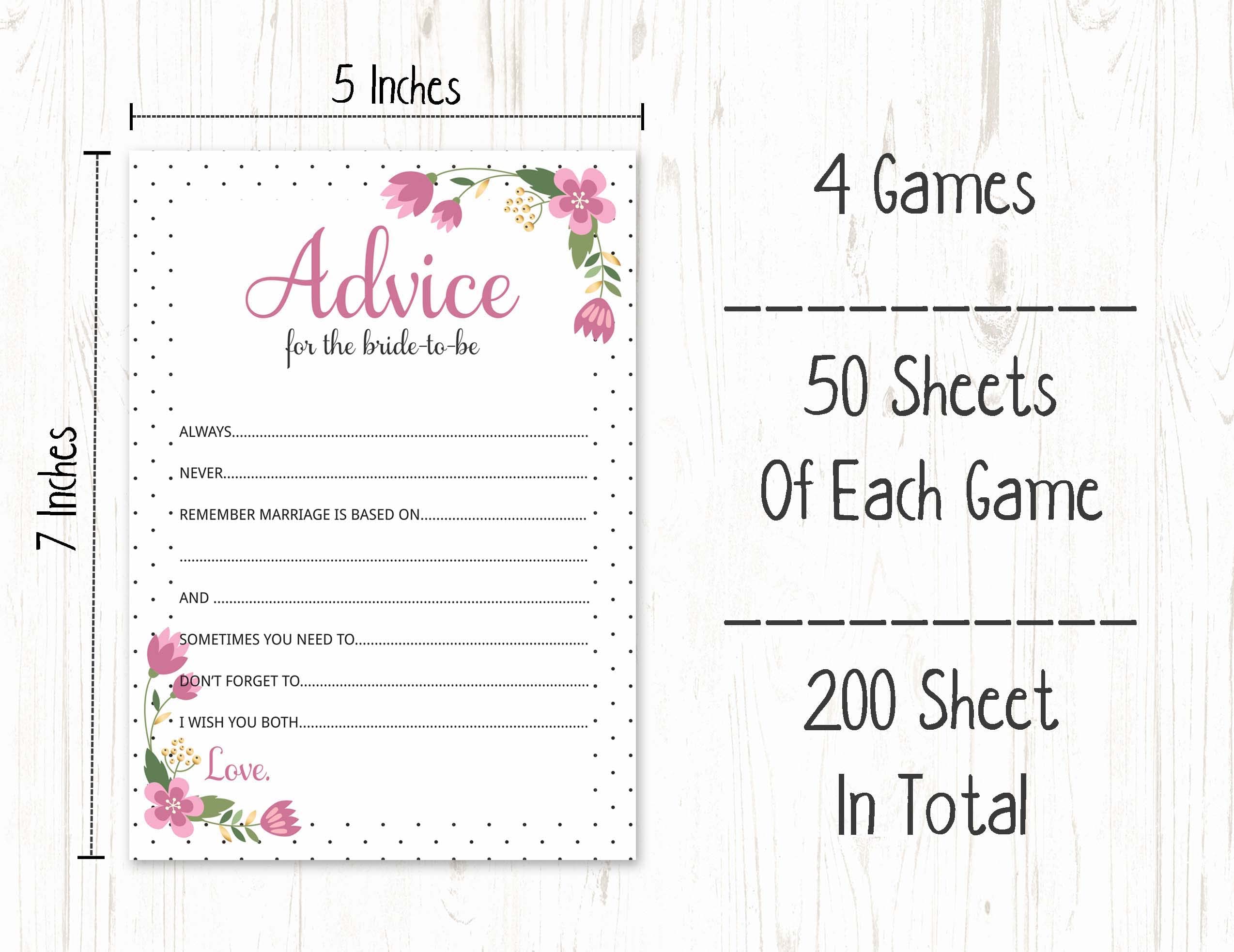 Floral Bridal Shower Games Set of 4 (50 Sheets Each) - Fun Bachelorette Party Games Bundle for Wedding Showers & Girls Night Out