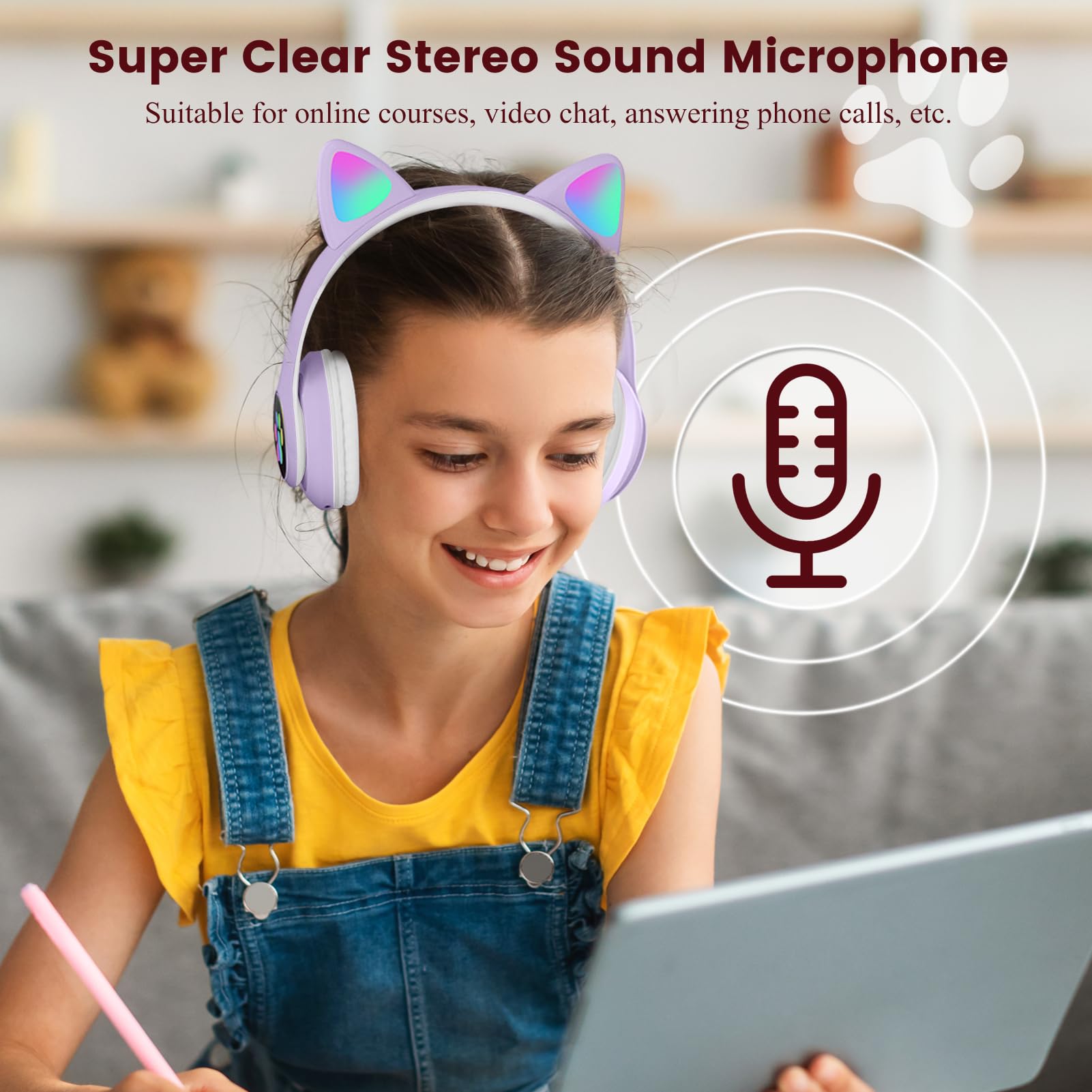 **Kids Wireless Headphones with Microphone - Bluetooth Headphones for School, Travel & Home Use - Violet (Suitable for Children & Adults)**