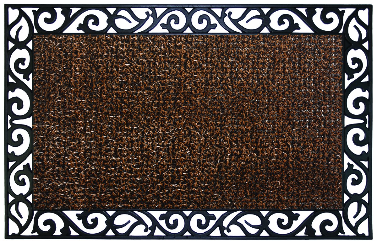 GrassWorx Clean Machine Wrought Iron Stems and Leaves Doormat 24x36 Inch - Coffee Bean Design - Durable Indoor/Outdoor Welcome Mat for Front Door, Porch, Patio, and Entryway (10376396)