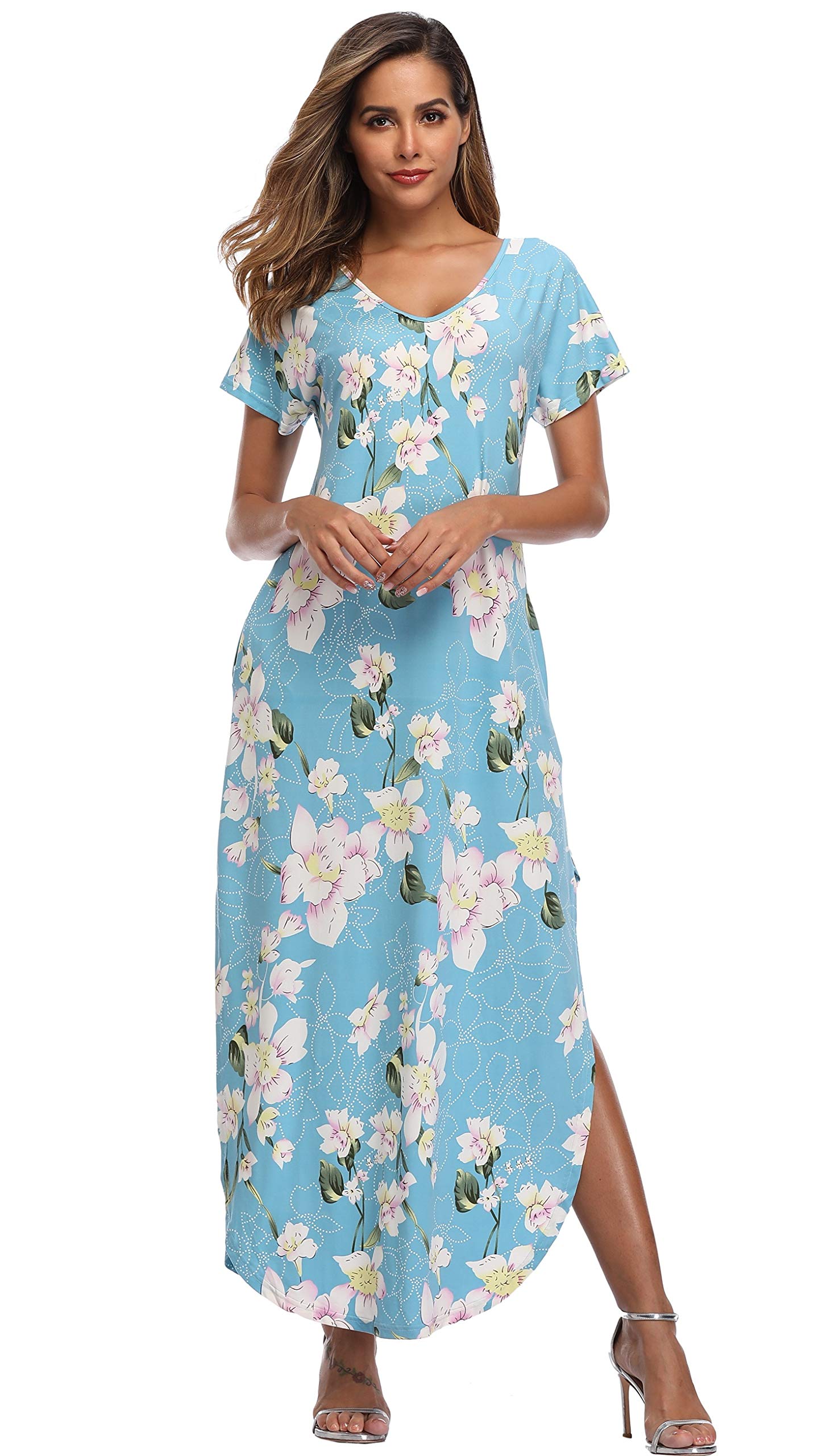 Floral Print Women's Maxi Dress - Long Casual Summer Dress with Pockets for Beach, Party & Vacation | Lightweight Flowy Dress for Outdoor Events & Travel