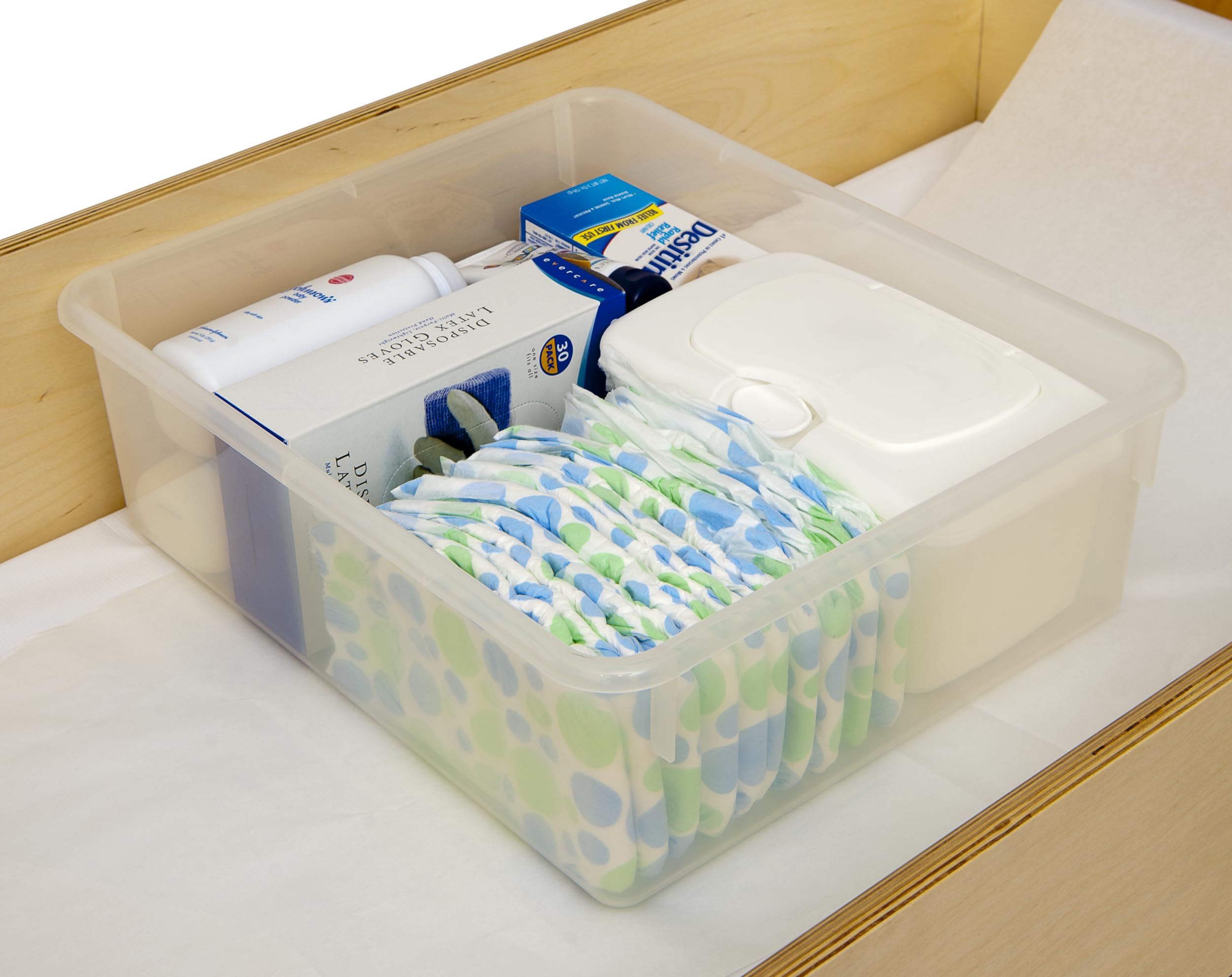 Clear Plastic Storage Containers for Baby Changing Tables & Diaper Organizers - 12 Pack Stackable Bins for Daycare Centers, Nurseries & Home Organization - Perfect for Storing Diapers, Wipes & Baby Essentials