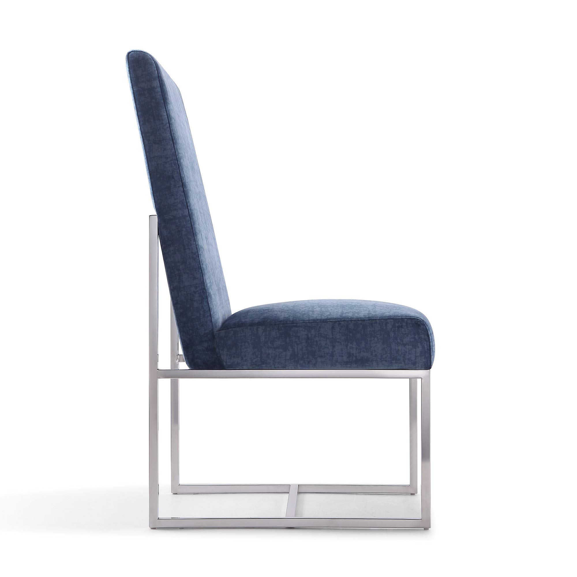 Modern Velvet Dining Chairs with High-Density Foam & Chrome Steel Frame - High-Back Fully Assembled Industrial Chic Accent Furniture (Set of 1, Blue) - Perfect for Contemporary Dining Rooms, Kitchen Islands & Home Office Spaces