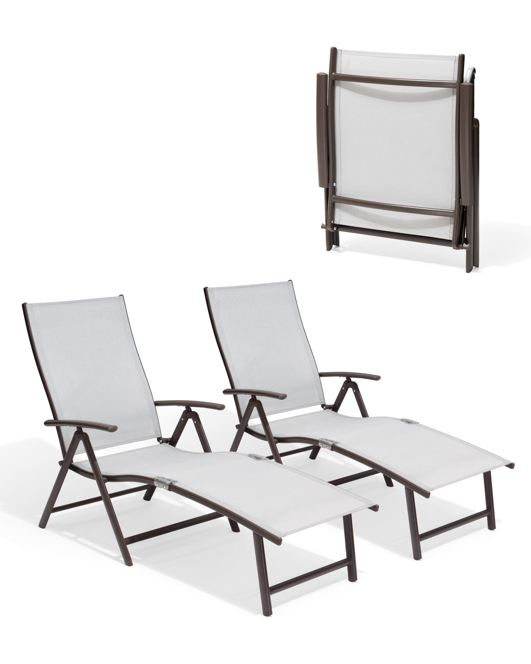 Pellebant 2-Piece Outdoor Chaise Lounge Set - Adjustable Aluminum Pool Lounge Chairs with Footrest, Foldable Patio Furniture for Beach, Poolside, Deck & Backyard Relaxation (Light Grey, 2pcs) - Perfect for Sunbathing, Lounging by the Pool or Coastal Getaways