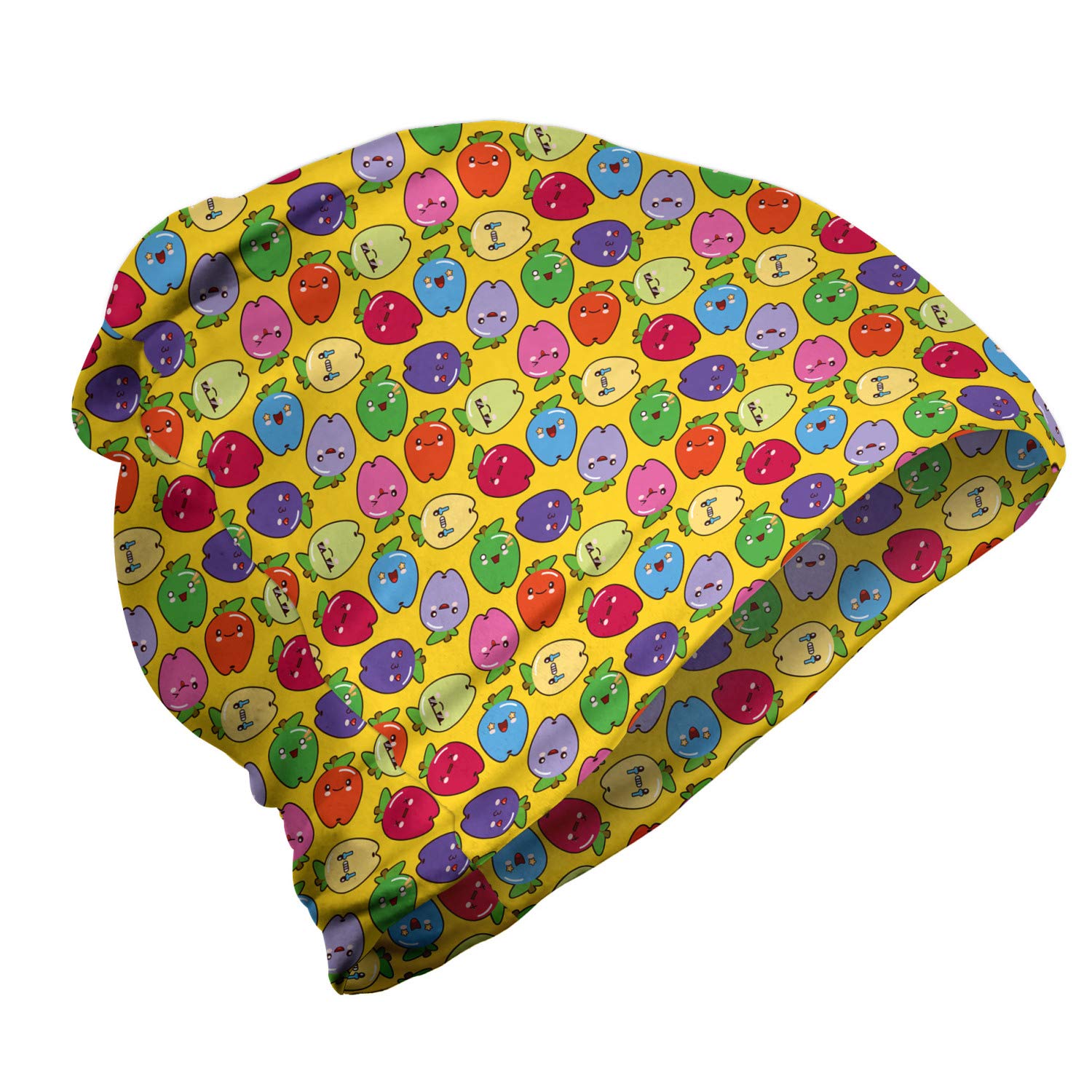 Ambesonne Unisex Beanie - Colorful Whimsical Apple Design for Men & Women - Warm Winter Hat for Hiking, Outdoor Activities & Casual Wear