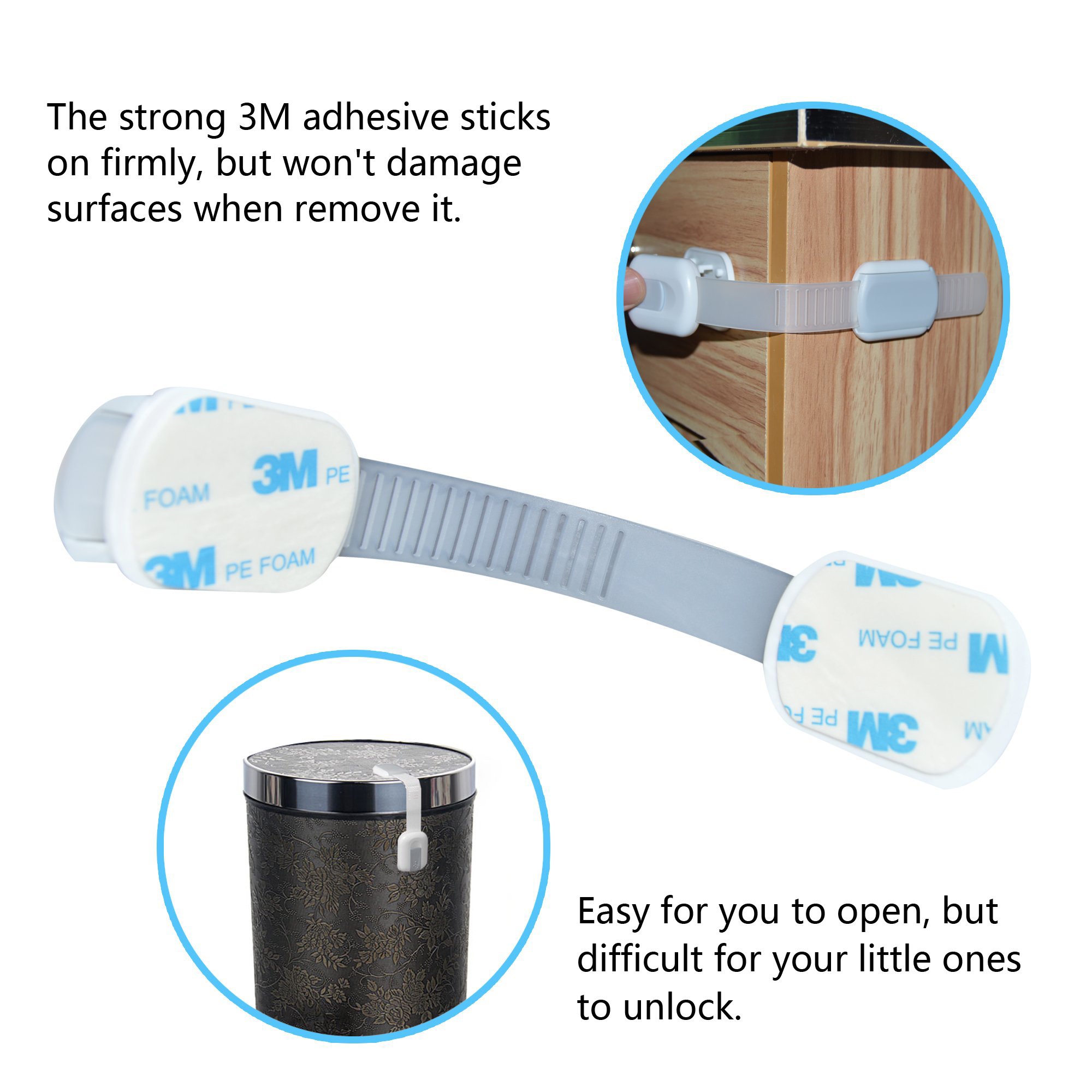 OKEFAN 12 Pack Child Safety Cabinet Locks - No Drill Adhesive Baby Proofing Latches for Drawers, Cupboards, Dishwasher, Fridge & Oven Doors (Grey) - Keep Kids Safe in Kitchen & Bathroom