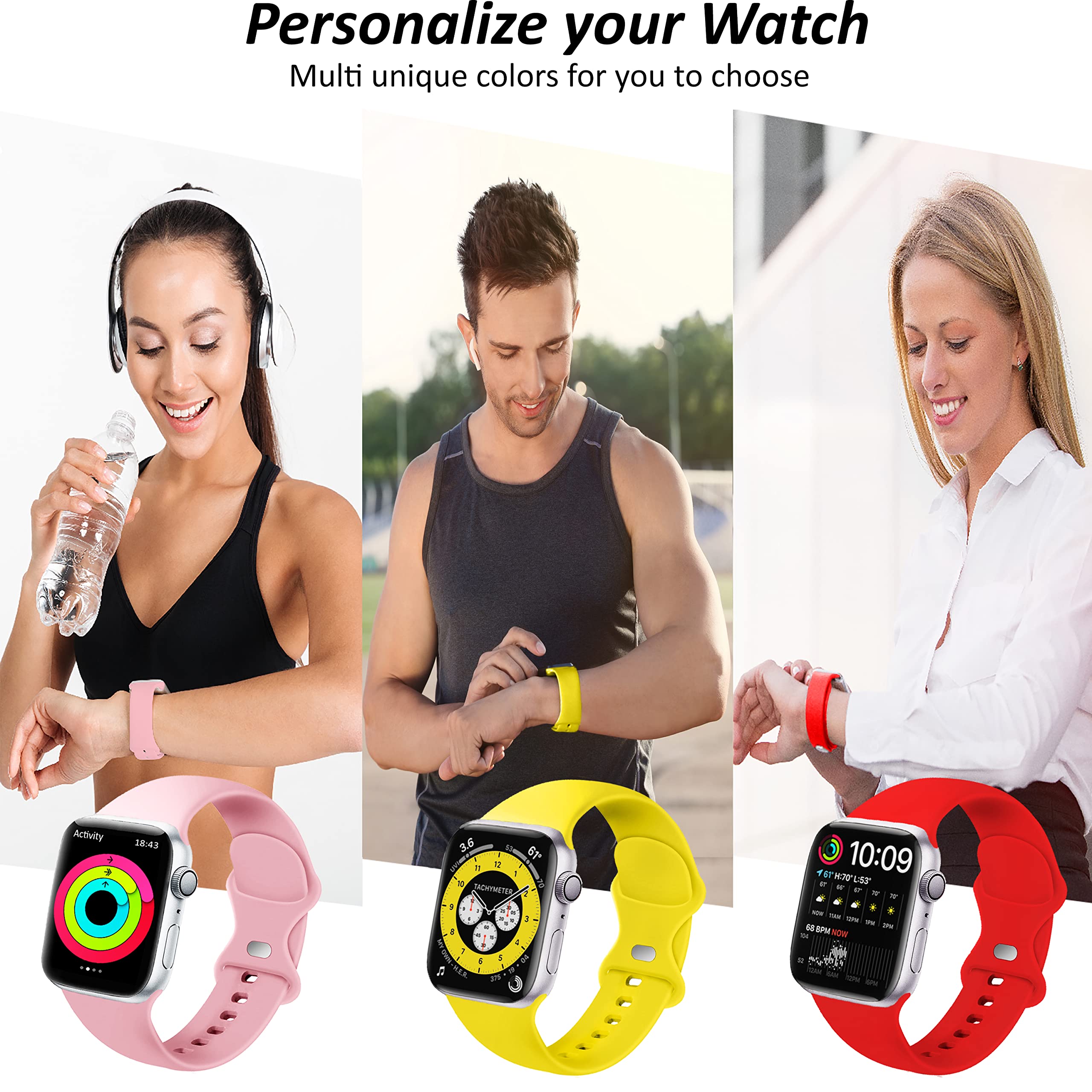 Premium Soft Silicone Apple Watch Bands 38mm 40mm 41mm - Sport Replacement Strap with Classic Clasp for iWatch Series SE/7/6/5/4/3/2/1 - Comfortable & Durable for Women & Men - Perfect for Workouts, Running & Everyday Wear