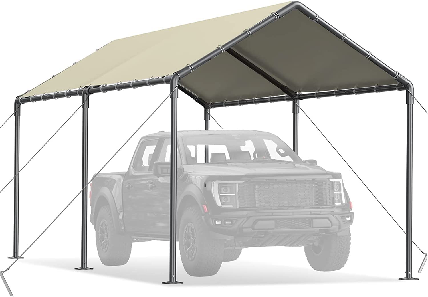 Grezone 10x20ft Heavy Duty Portable Carport Tent - All Season UV Resistant Car Canopy Shelter for Auto, Truck & Boat (Beige) | Perfect for Outdoor Vehicle Protection, RV Cover & Backyard Storage