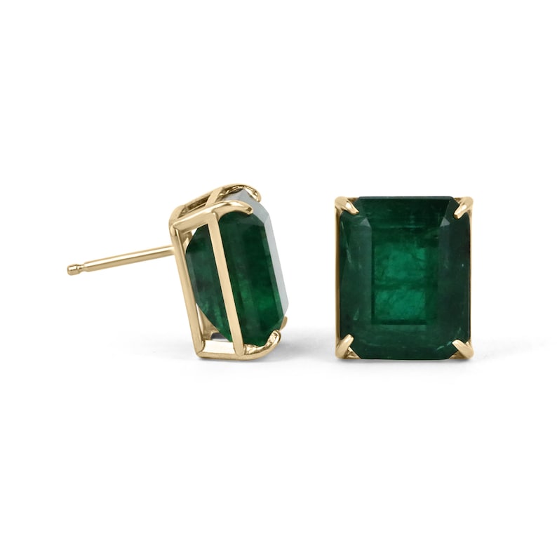 18K Gold Emerald Stud Earrings AAA Quality 18.04tcw - Luxury Statement Jewelry for Women, Perfect for Weddings, Parties & Special Occasions