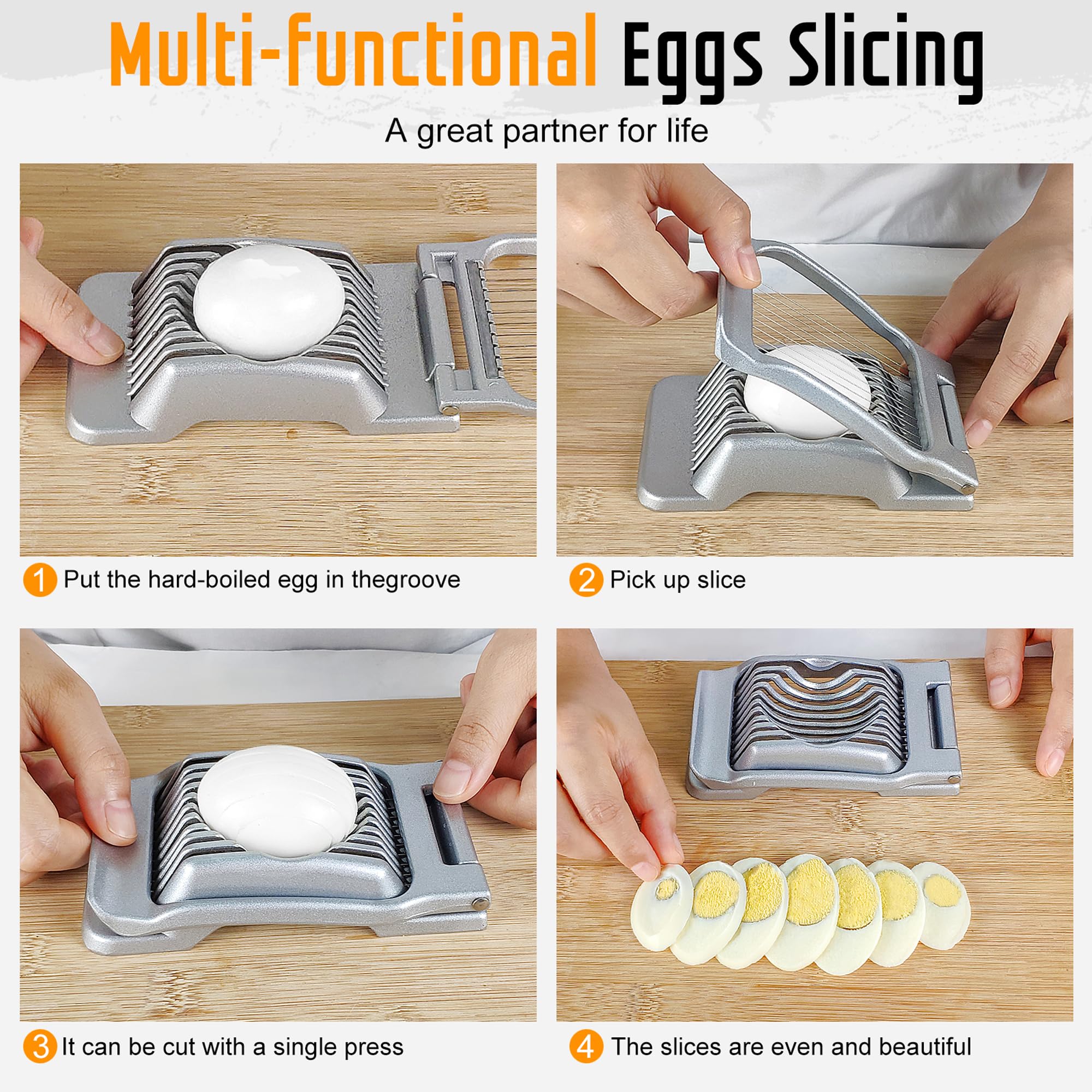 Premium Stainless Steel Egg Slicer for Hard Boiled Eggs - Heavy Duty Aluminum Egg Cutter with Durable Wire - Dishwasher Safe for Easy Cleaning - Perfect for Slicing Eggs, Strawberries & Soft Fruits - Ideal for Salads, Breakfast & Meal Prep