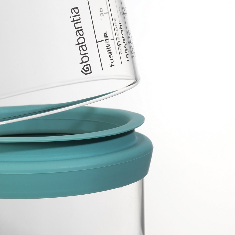 Brabantia 290244 1L Glass Storage Jar with Measuring Cup - Mint Green, 10.4 x 10.4 x 23 cm - Airtight Kitchen Container for Flour, Sugar, Coffee & Dry Food Storage