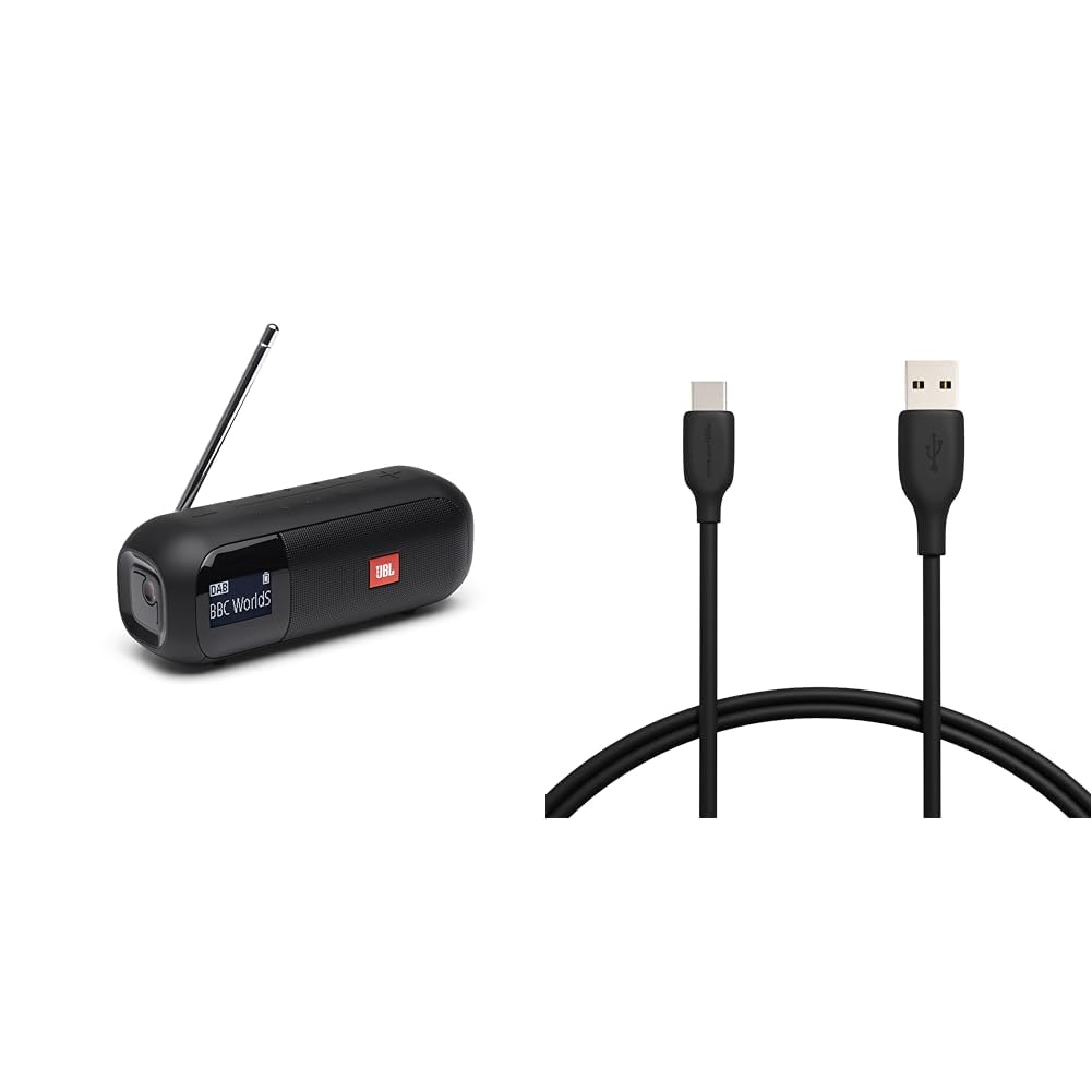 1. JBL Tuner 2 Portable Bluetooth Speaker with DAB/FM Radio - 12 Hour Playtime, Wireless Music Streaming for Outdoor, Camping & Home Use   2. Amazon Basics USB-C to USB-A 2.0 Fast Charging Cable - 480Mbps High Speed Data Transfer, USB-IF Certified for Phones, Tablets & Laptops