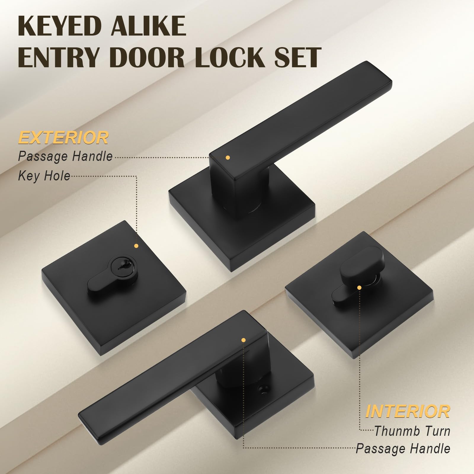 Keyed Entry Door Lockset with Deadbolt - Matte Black for Bedroom & Front Door Security