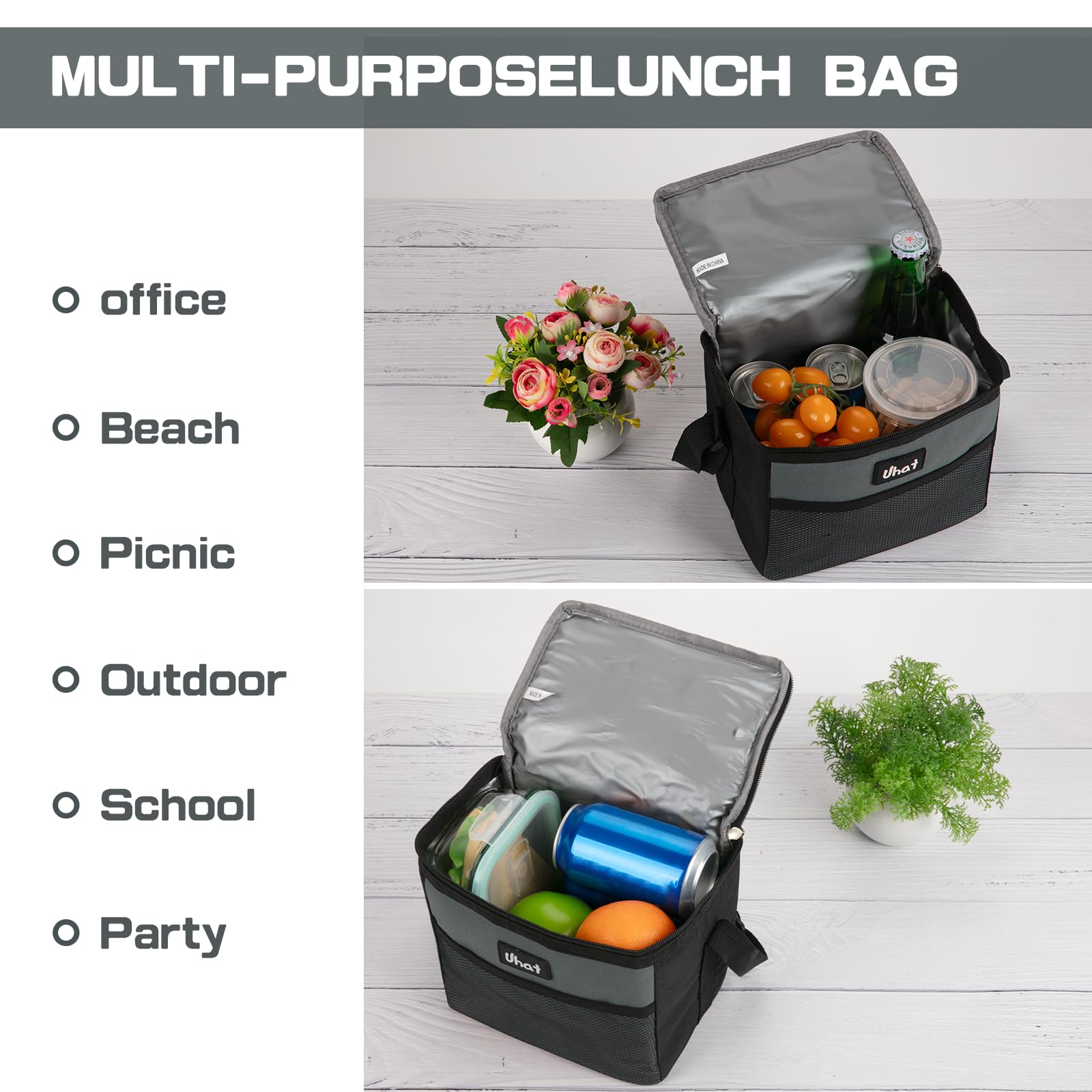Uhat 5L Insulated Lunch Box for Adults - Dual Compartment Cooler Bag for Work, School & Travel - Leakproof Thermal Food Container for Picnics, Office & Outdoor Activities (Grey)