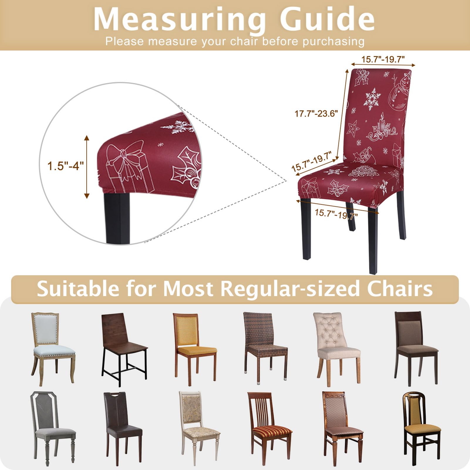 Stretch Christmas Chair Covers Set of 4 - Washable Holiday Parsons Chair Slipcovers for Dining Room Decor, Kitchen & Ceremony (Red Snowflake) - Perfect for Christmas Parties, Family Gatherings & Seasonal Home Decoration