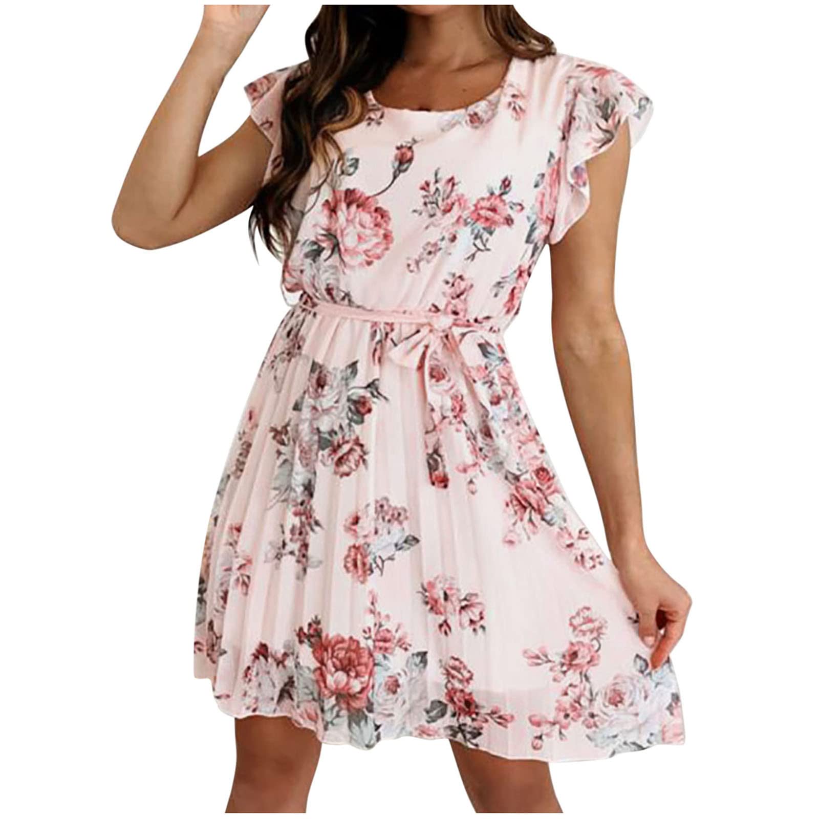 YOG Women's Bohemian Printed Summer Dress - Elegant Crewneck Slim Mini Dress with Short Sleeve & Ruched Detail | Perfect for Vacation, Beach, Party & Casual Wear