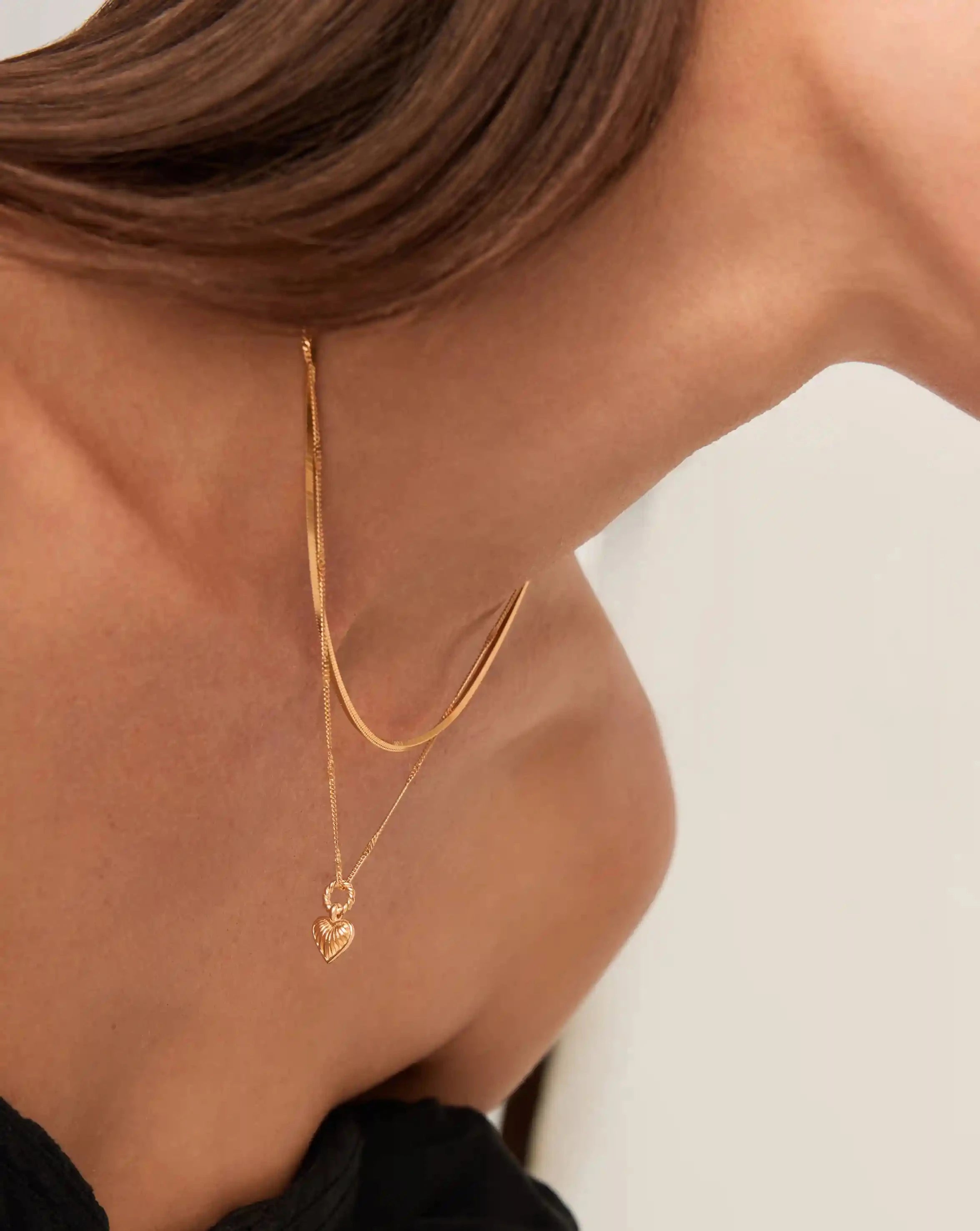 Mini Ridge Heart Chain Necklace Set - 18k Gold Plated Elegant Jewelry for Women | Perfect Gift for Valentine's Day, Anniversary & Special Occasions