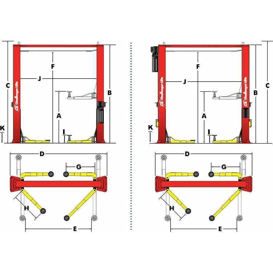 Challenger CL10AV3 10,000 lbs DPC QC Versymmetric 2 Post Car Lift with Dual Pendant & Quick Cycle - Perfect for Auto Repair Shops & Home Garages
