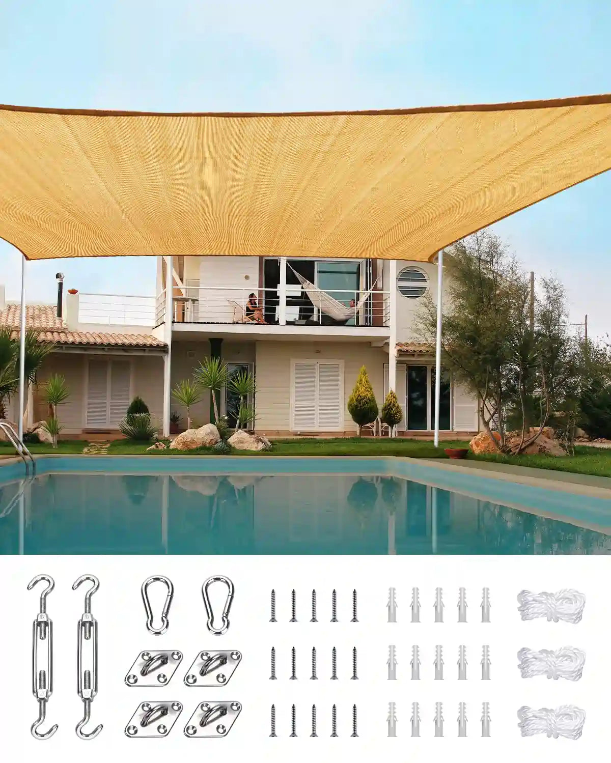 20' x 16' Rectangle Sun Shade Sail - UV Protection Outdoor Canopy for Patio, Garden, Pool & Backyard - Waterproof & Durable Shade Cloth for Sun Shelter