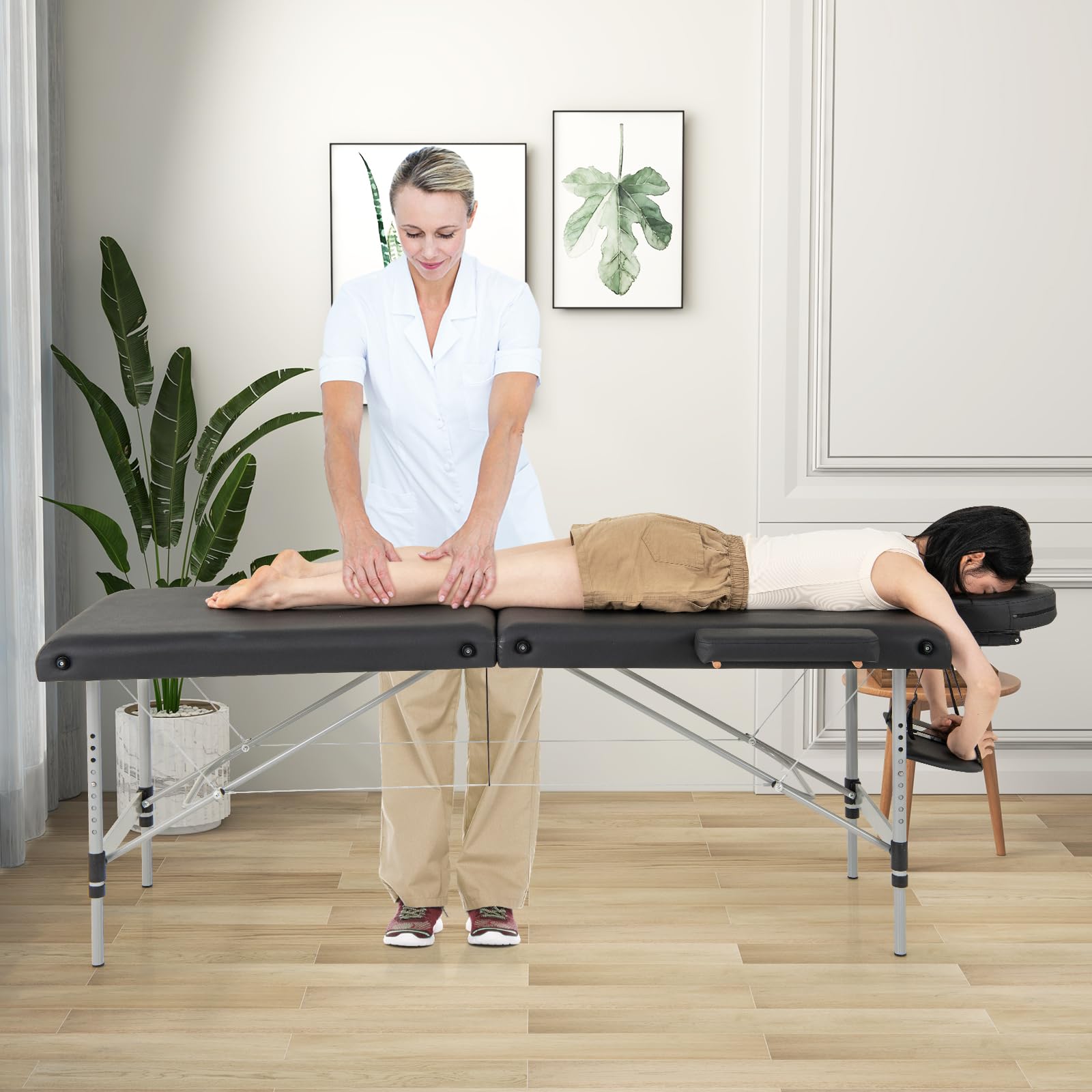 Professional Portable Massage Table - Adjustable Height Folding Massage Bed with Carrying Bag, Sturdy Aluminum Frame for Salon, Spa, Tattoo & Esthetician Use - Perfect for Home & Professional Massage Therapy (Black)