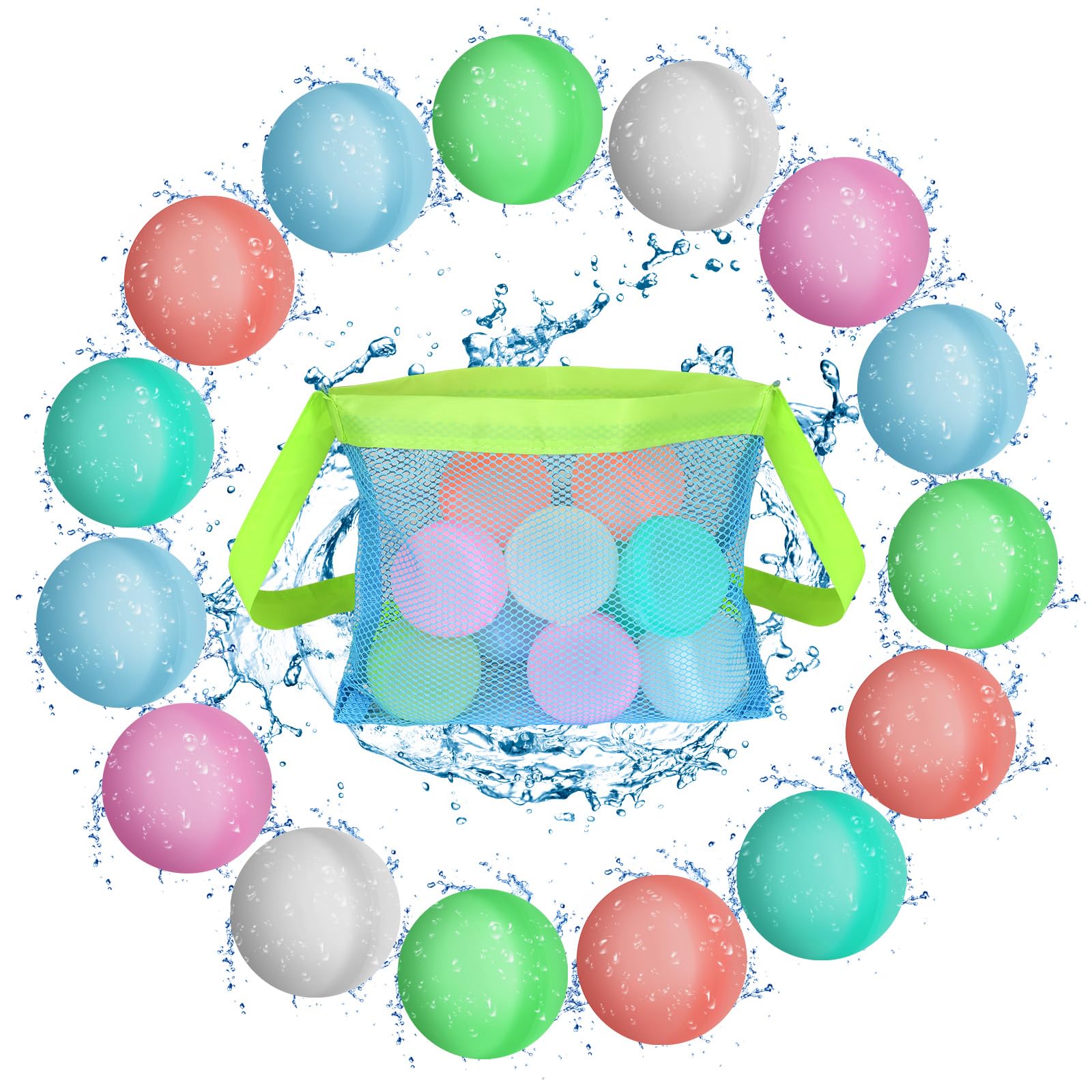 Flintronic 15PCS Reusable Water Balloons, Fast-Fill Water Bombs, Silicone Water Balloons for Kids & Adults - Outdoor, Beach, Pool Parties & Water Fights