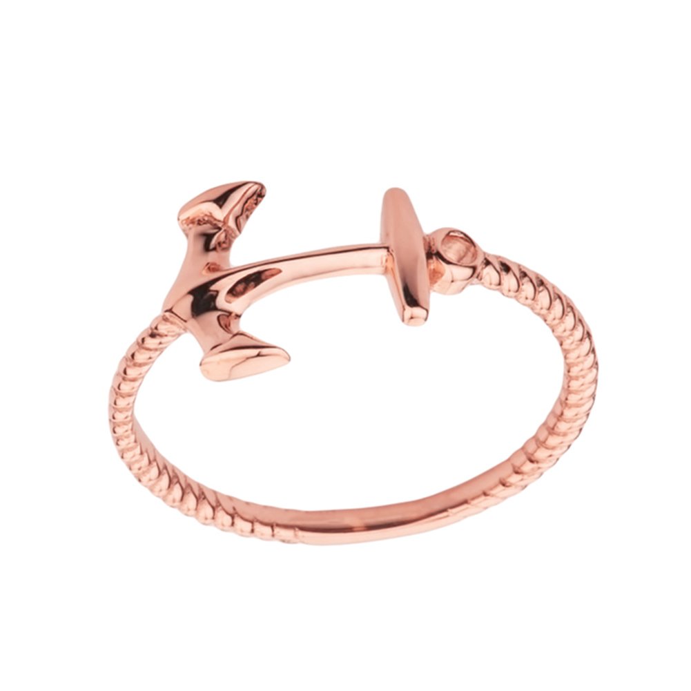 10k Rose Gold Nautical Anchor Rope Ring for Women - Dainty Sideways Anchor Jewelry - Perfect for Beach Weddings, Cruise Vacations & Summer Fashion Accessories