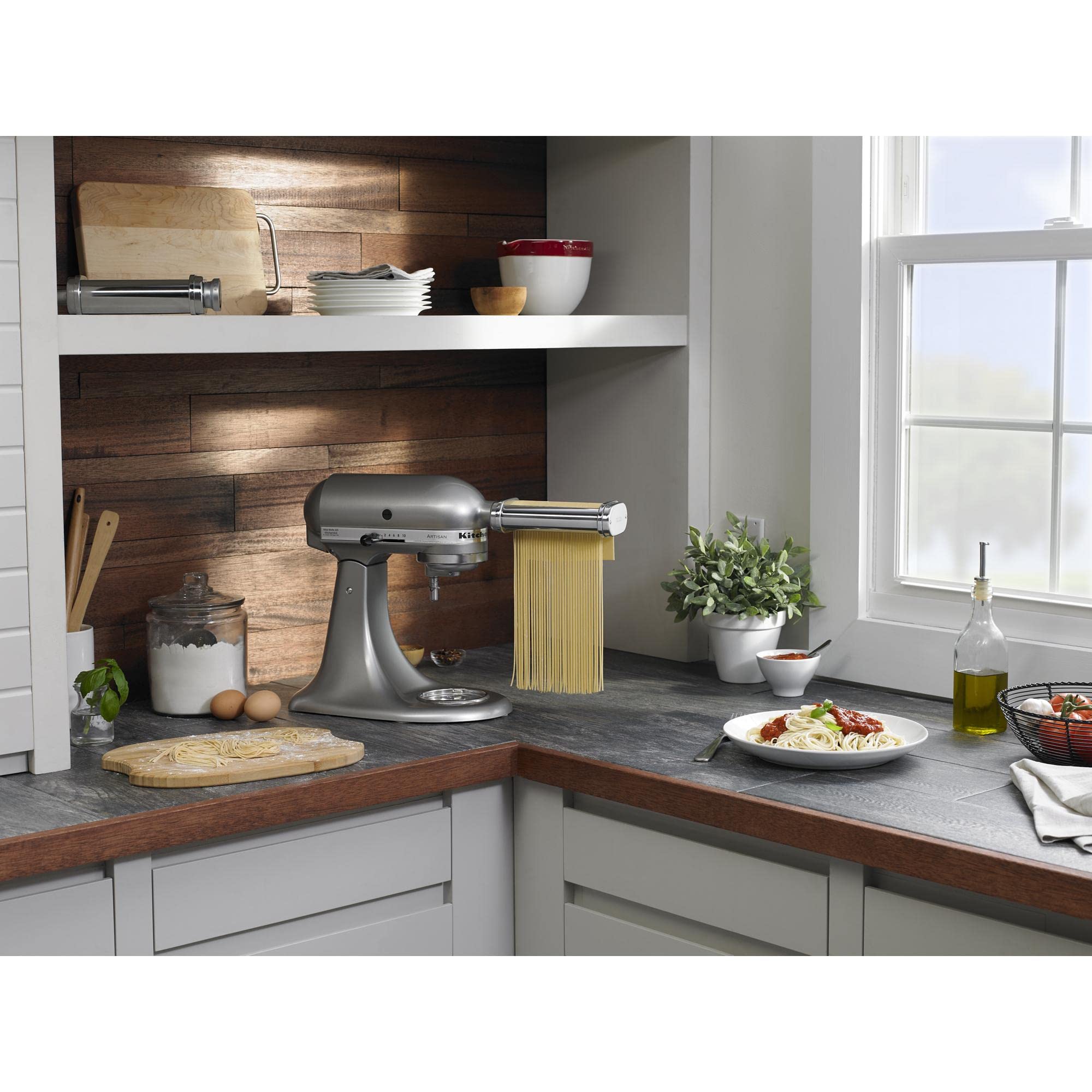 KitchenAid KSMPDX 5-Piece Pasta Deluxe Set Stand Mixer Attachment & KSMMGA Metal Food Grinder Attachment - Stainless Steel & Silver - Perfect for Homemade Pasta, Sausages, and Fresh Ground Meats