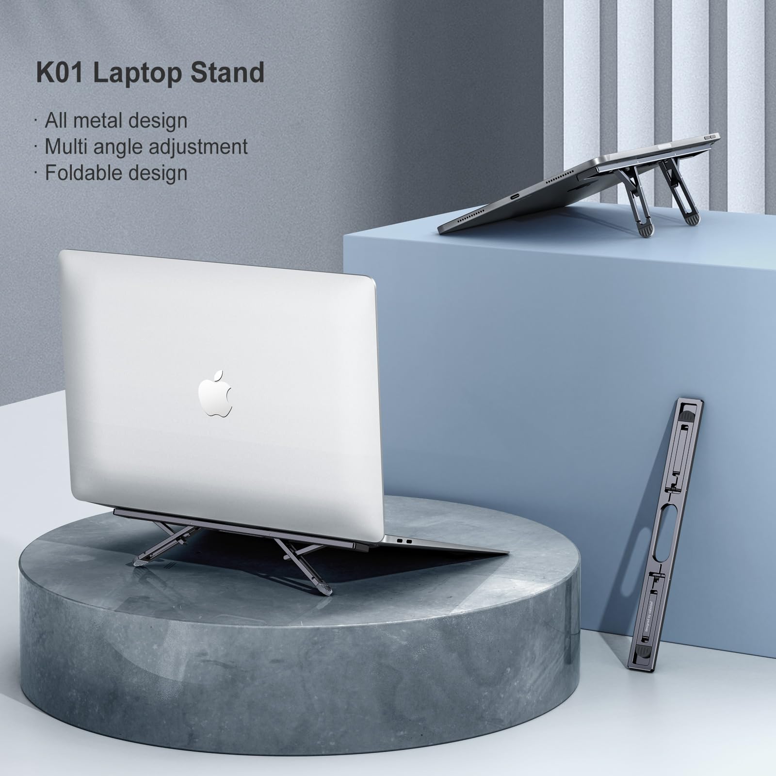 Adjustable Laptop Stand for Desk - 4 Height Ergonomic Laptop Riser with Keyboard Tray | Compatible with MacBook Pro/Air, Dell, HP & 10-15.6