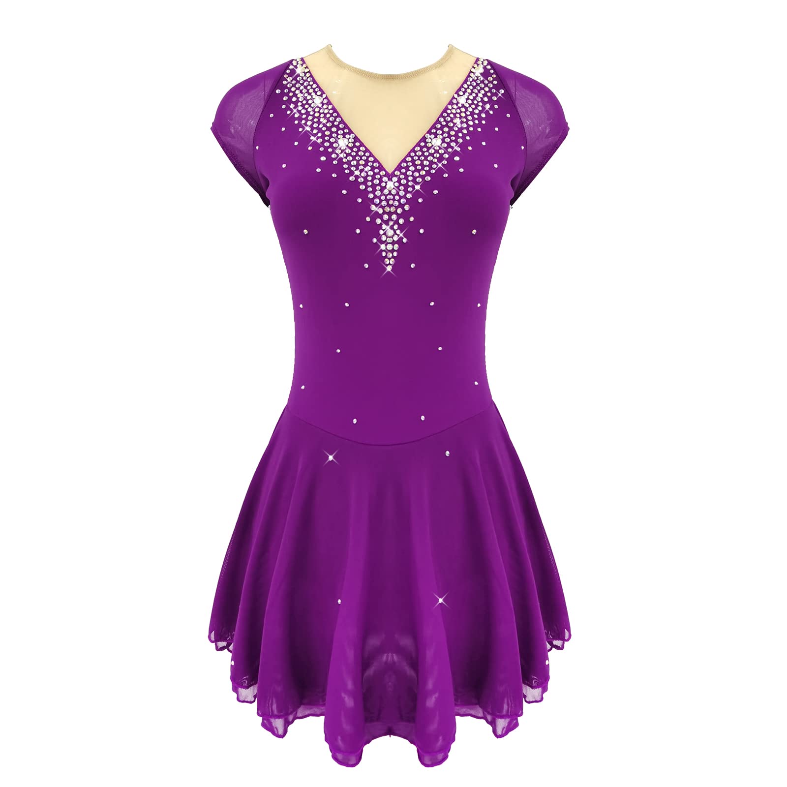 LIUHUO Girls Women Ice Skating Dress with Rhinestones - Competition & Dance Costume for Kids - Perfect for Figure Skating, Performances, and Recitals