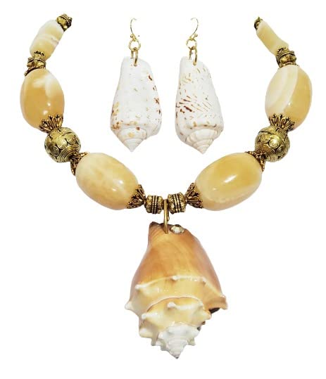 Natural Conch Seashell Gemstone Jade Necklace & Earrings Set – Unique Handmade Jewelry for Beach Weddings, Boho Fashion & Gift Giving