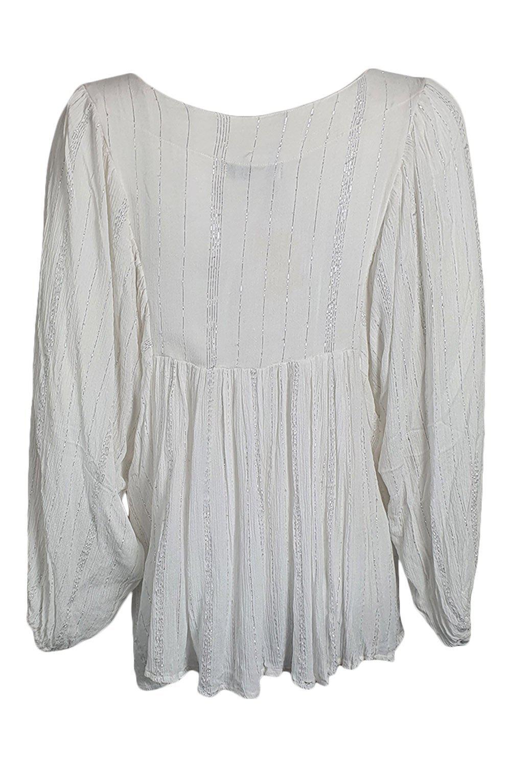 LITTLE MISS GYPSY White Tie Front Blouse for Women - Elegant Garden Party Top in Size M/L - Perfect for Summer Weddings, Brunch Dates & Outdoor Events