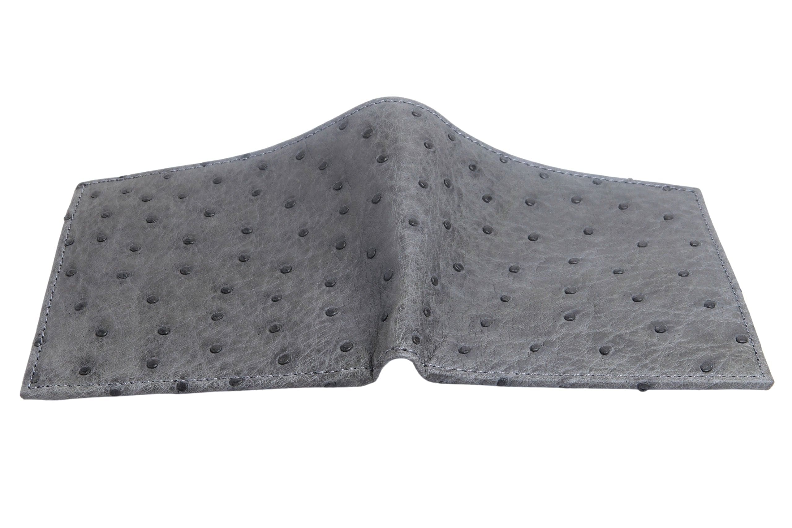 Genuine Ostrich Skin Leather Wallet for Men - Premium Grey Luxury Bifold Wallet - Perfect for Everyday Use, Business & Travel
