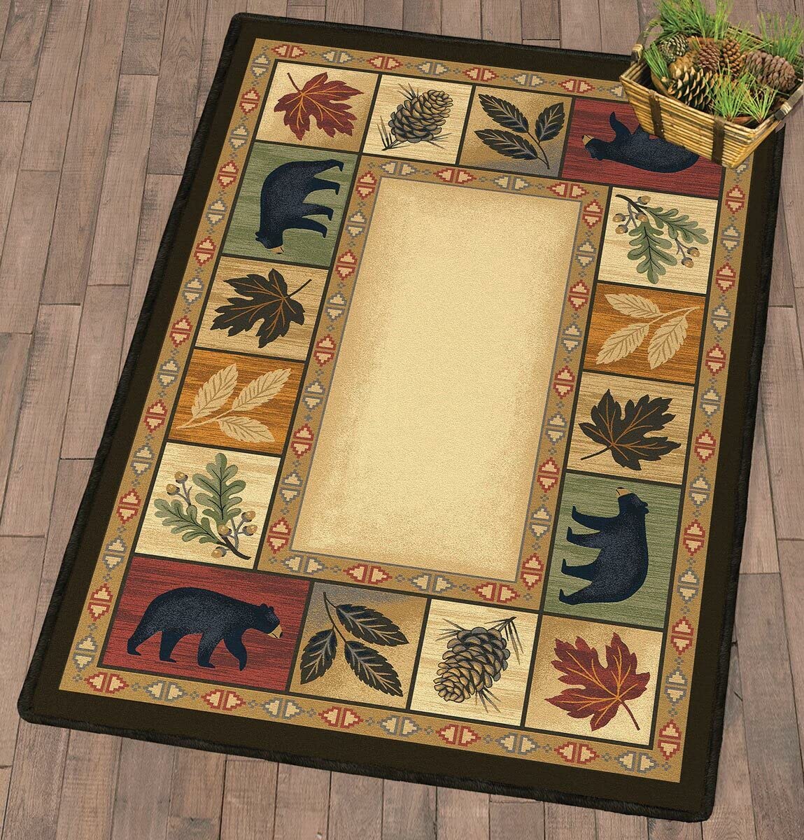 Faux Sheepskin Fur Rug - Bear Rustic Area Rug for Cabin & Bedroom, Wildlife Throw Rug for Living Room, Brown/Red 25