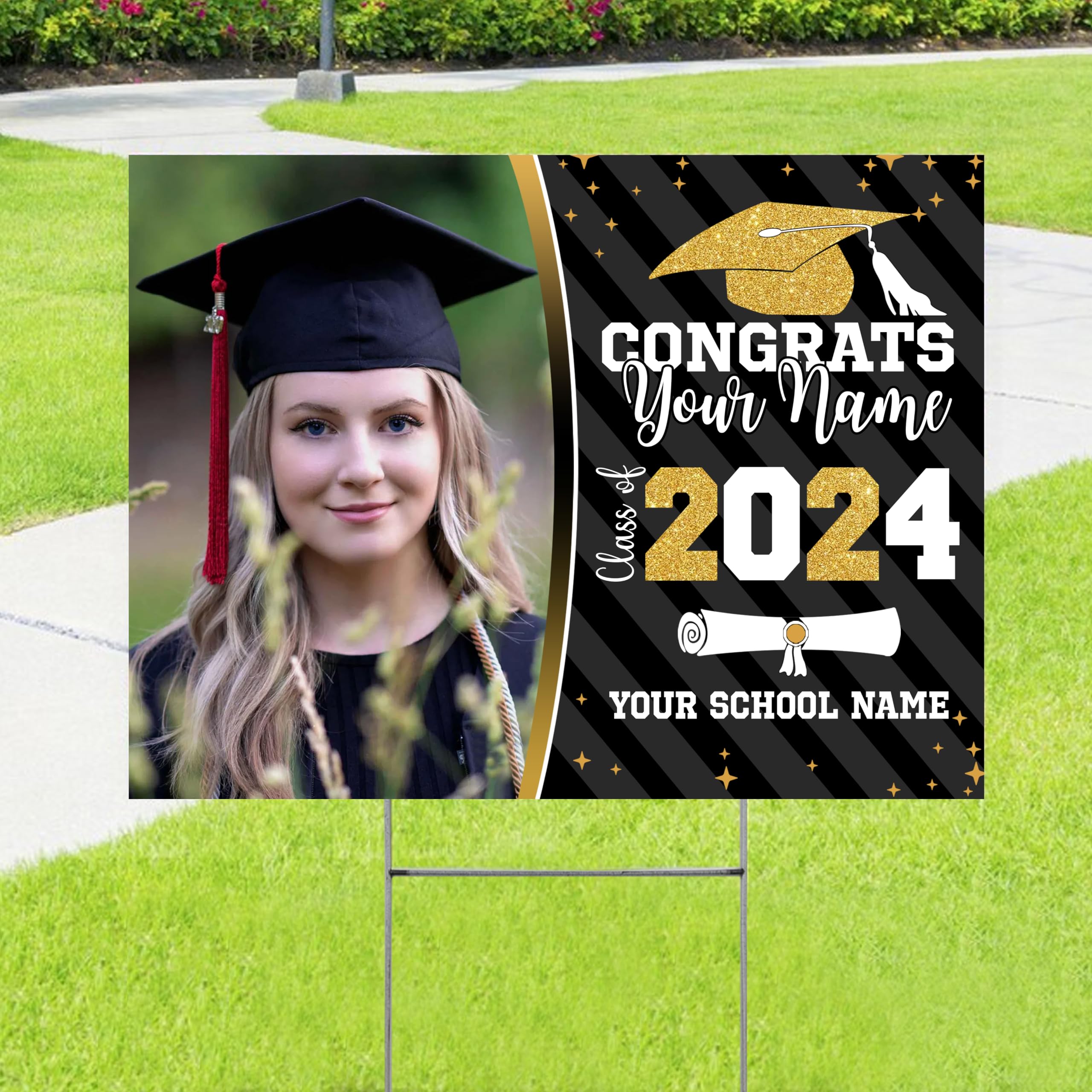 Personalized Graduation Yard Sign 2024 With Photo - Custom Class of 2024 Graduation Decor for High School & College - Perfect for Outdoor Graduation Parties & Photo Backdrops